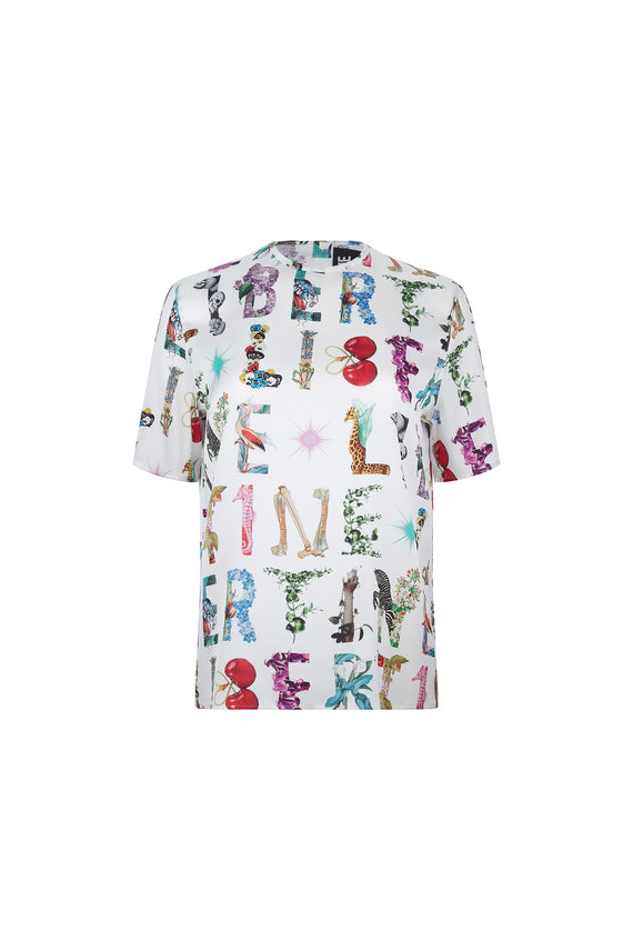 'WHITE DECO LETTERS' SHORT SLEEVE BLOUSE - - Libertine - Main image