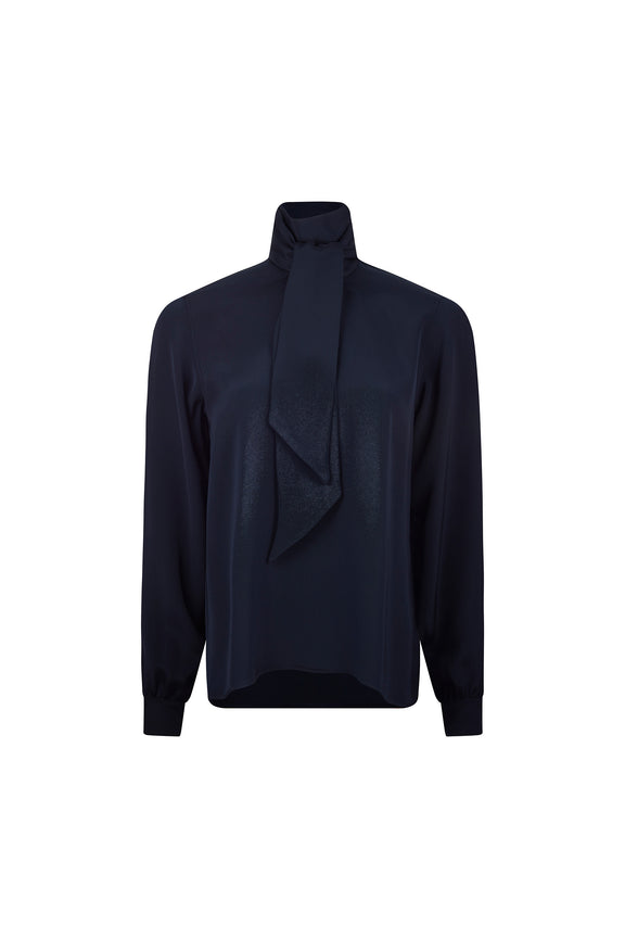 'FRENCH NAVY' SLIM KEITH TIE BLOUSE -  - Libertine