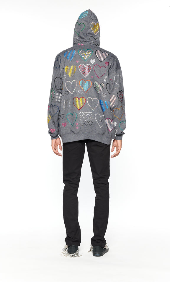 ALLOVER HEARTS GREY HOODIE PULLOVER SWEATSHIRT - SWEATSHIRTS - Libertine