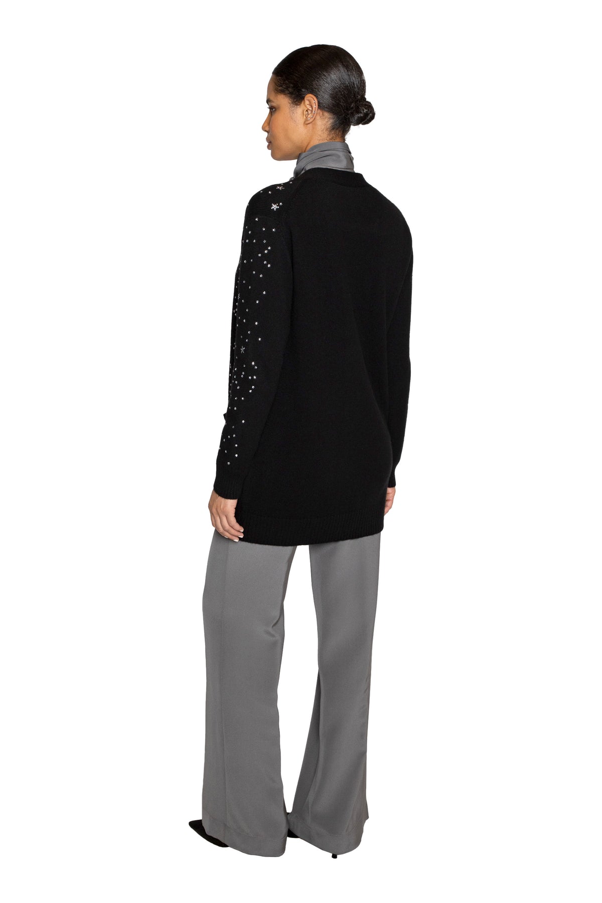 CRYSTAL 'LONGFELLOW'S LIGHT OF STARS' BLACK CASHMERE LONG CARDIGAN - CARDIGANS - Libertine