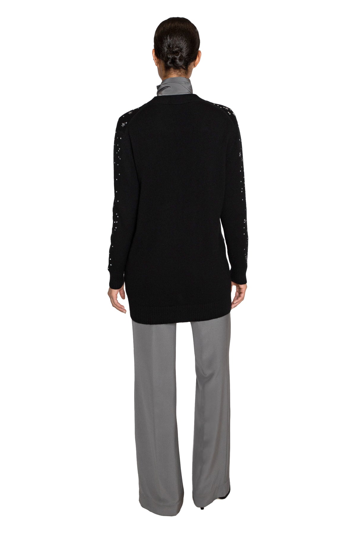 CRYSTAL 'LONGFELLOW'S LIGHT OF STARS' BLACK CASHMERE LONG CARDIGAN - CARDIGANS - Libertine