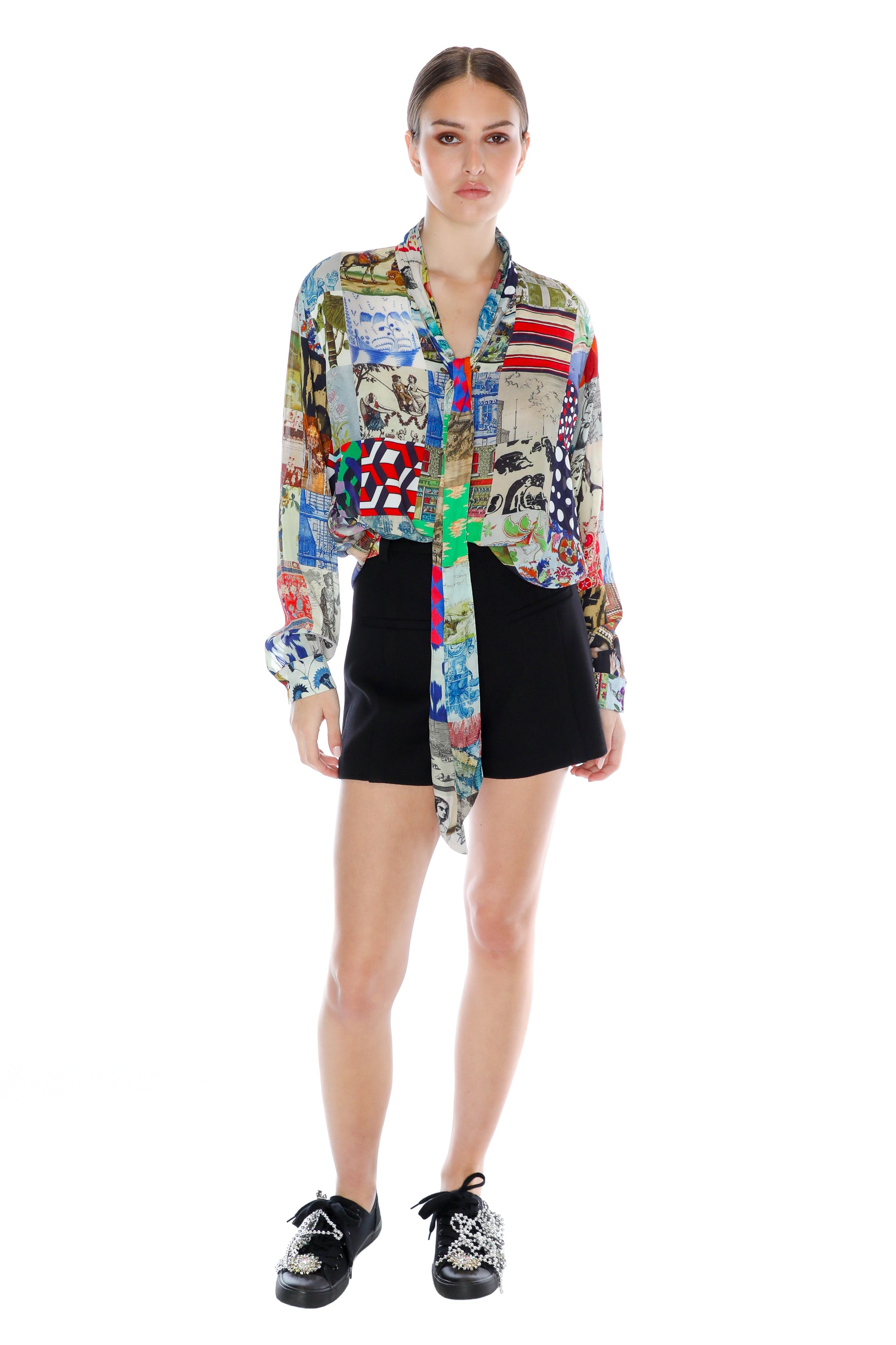 'BLOOMSBURY COLLAGE' SLIM KEITH TIE BLOUSE - TOPS - Libertine