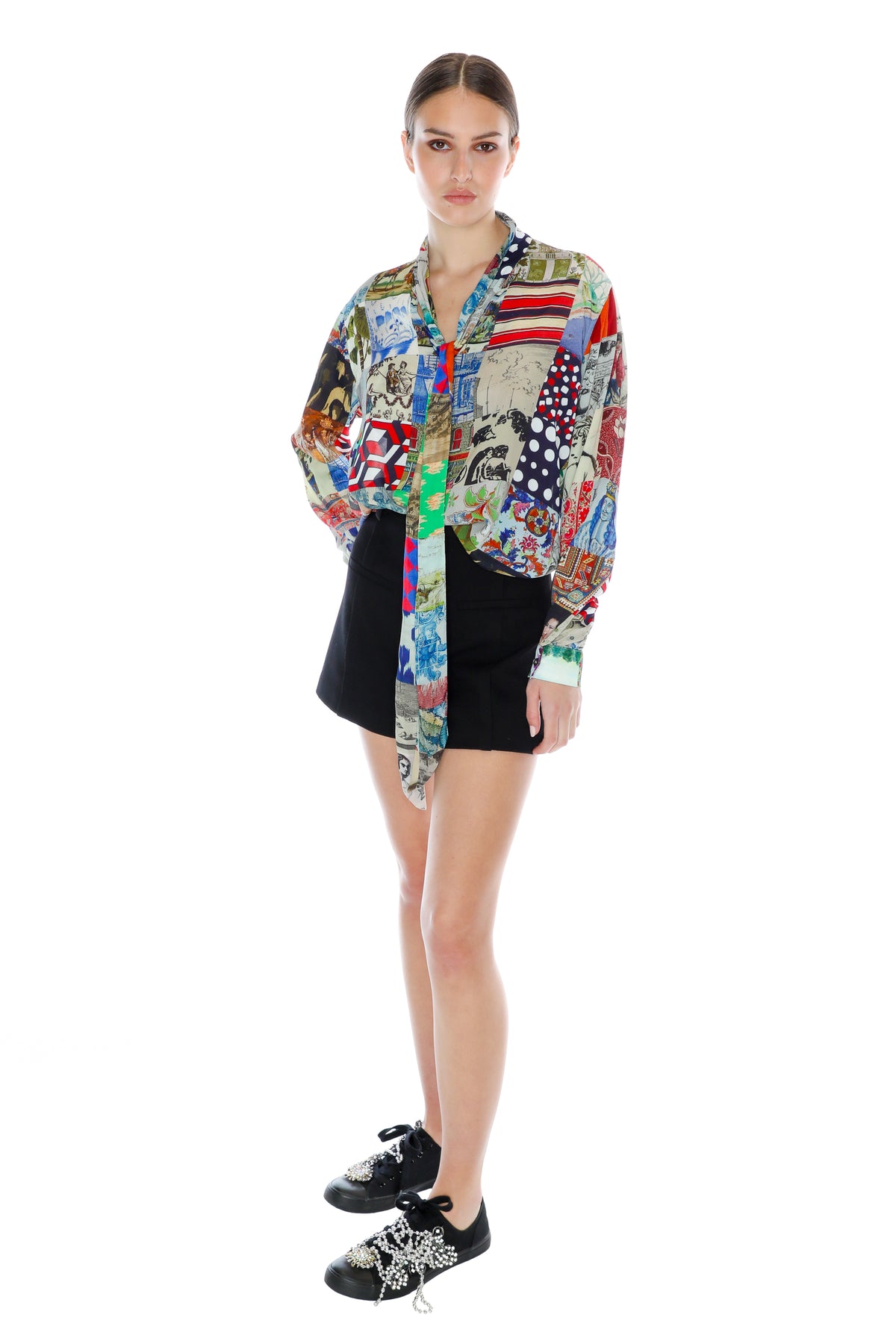 'BLOOMSBURY COLLAGE' SLIM KEITH TIE BLOUSE - TOPS - Libertine