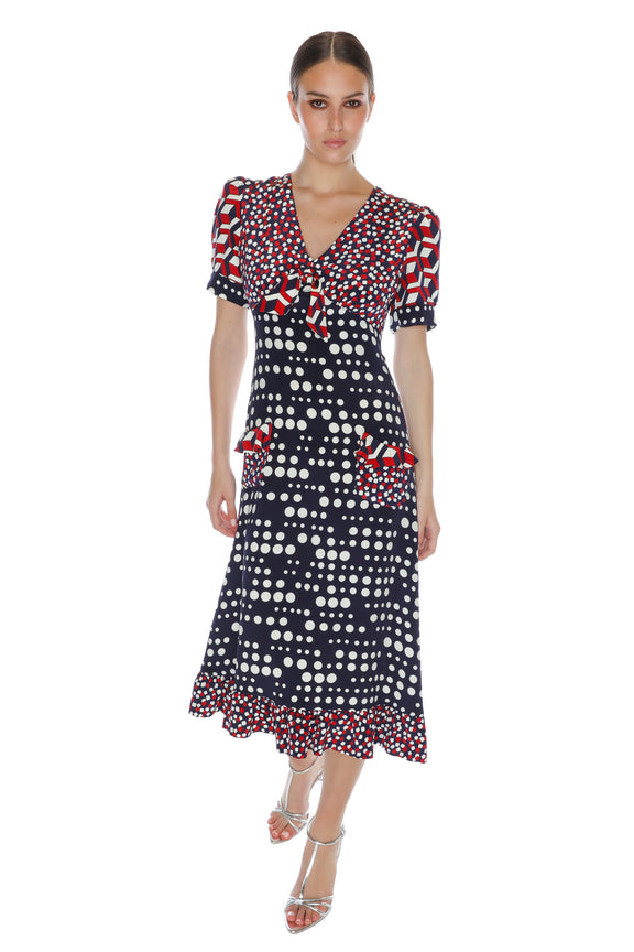 'RED WHITE AND BLUE MASH UP' SICILIAN DRESS -  - Libertine