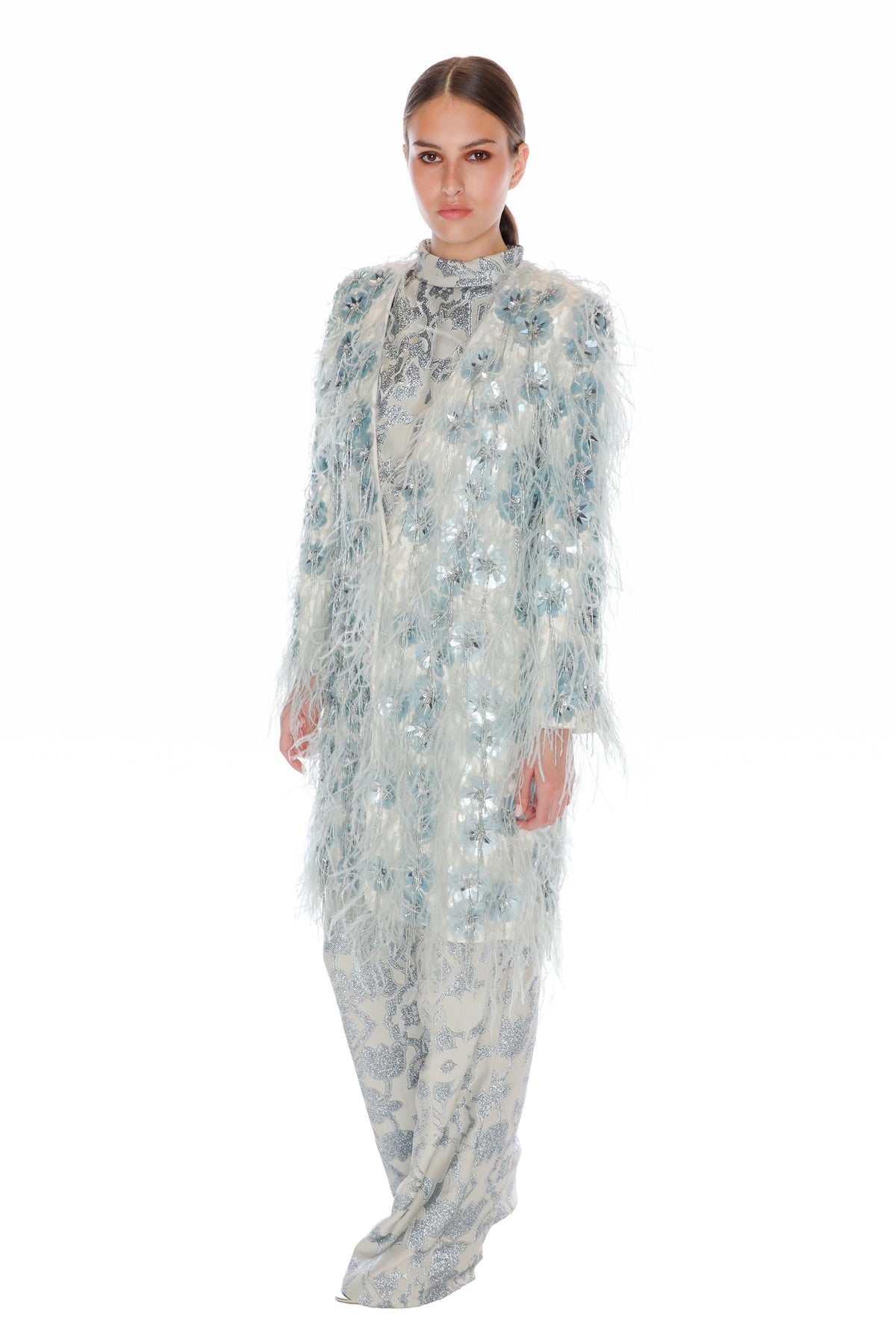 'GLISTENING BLUE' V-NECK COAT -  - Libertine