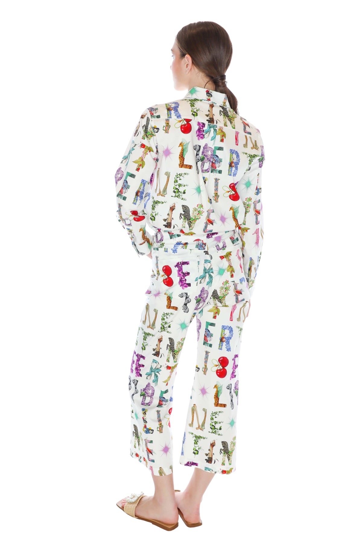 'WHITE DECO LETTERS' CROPPED WIDE LEG PANT -  - Libertine