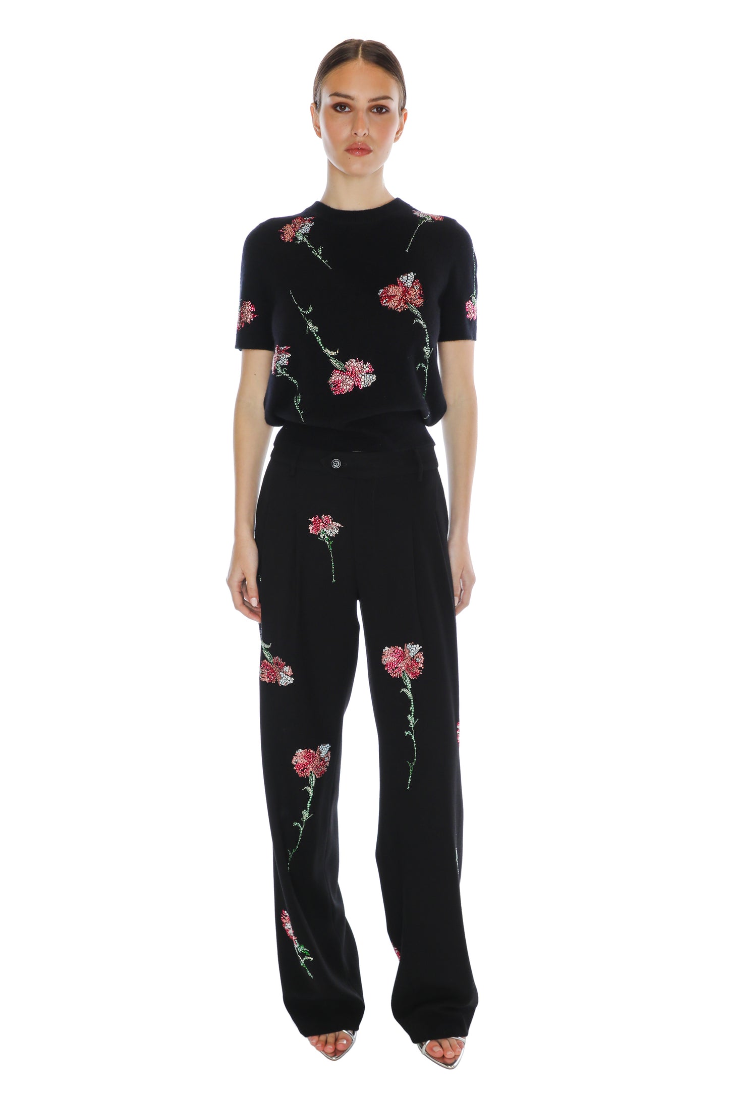 'CECIL BEATON PINK CARNATION' CRYSTAL BAGGY TROUSERS -  - Libertine