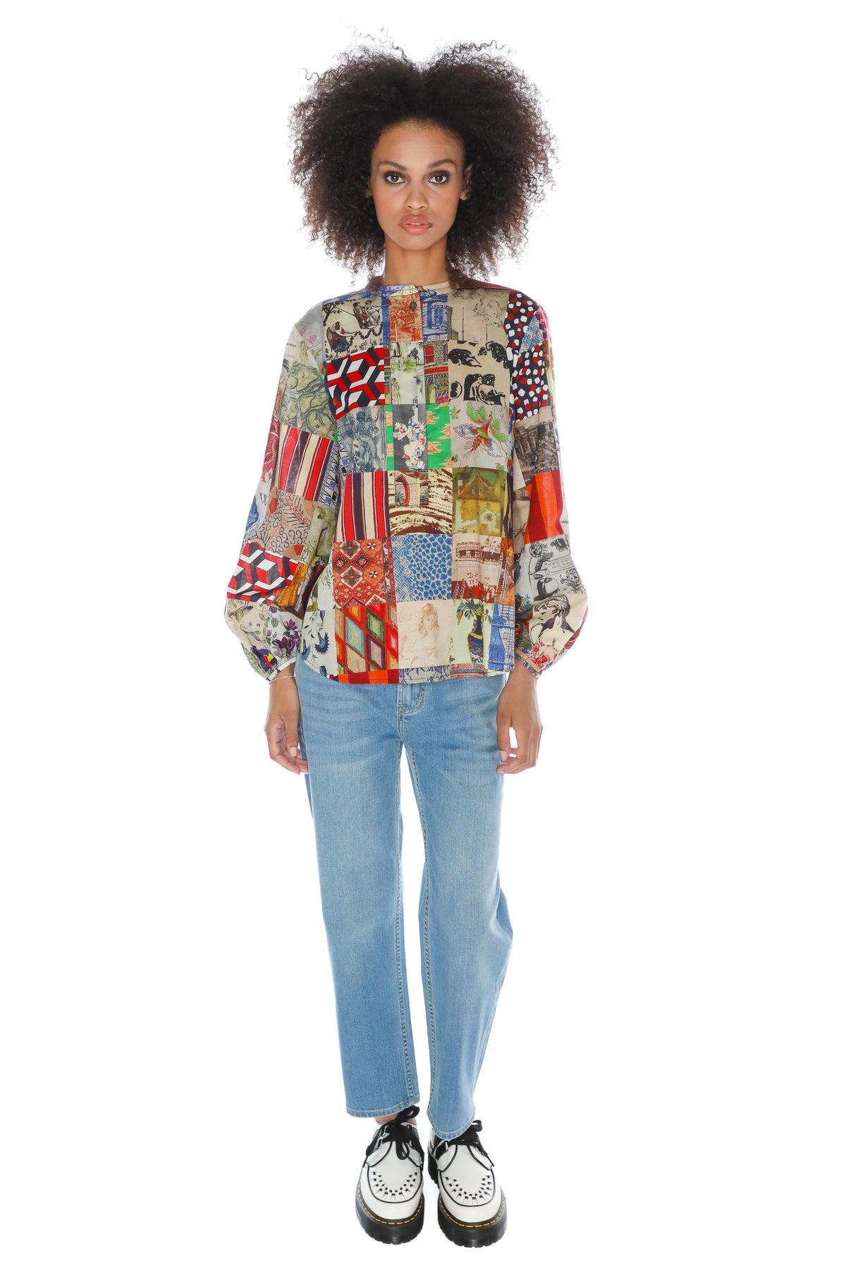 'BLOOMSBURY COLLAGE' PUFF SLEEVE TUNIC - TOPS - Libertine