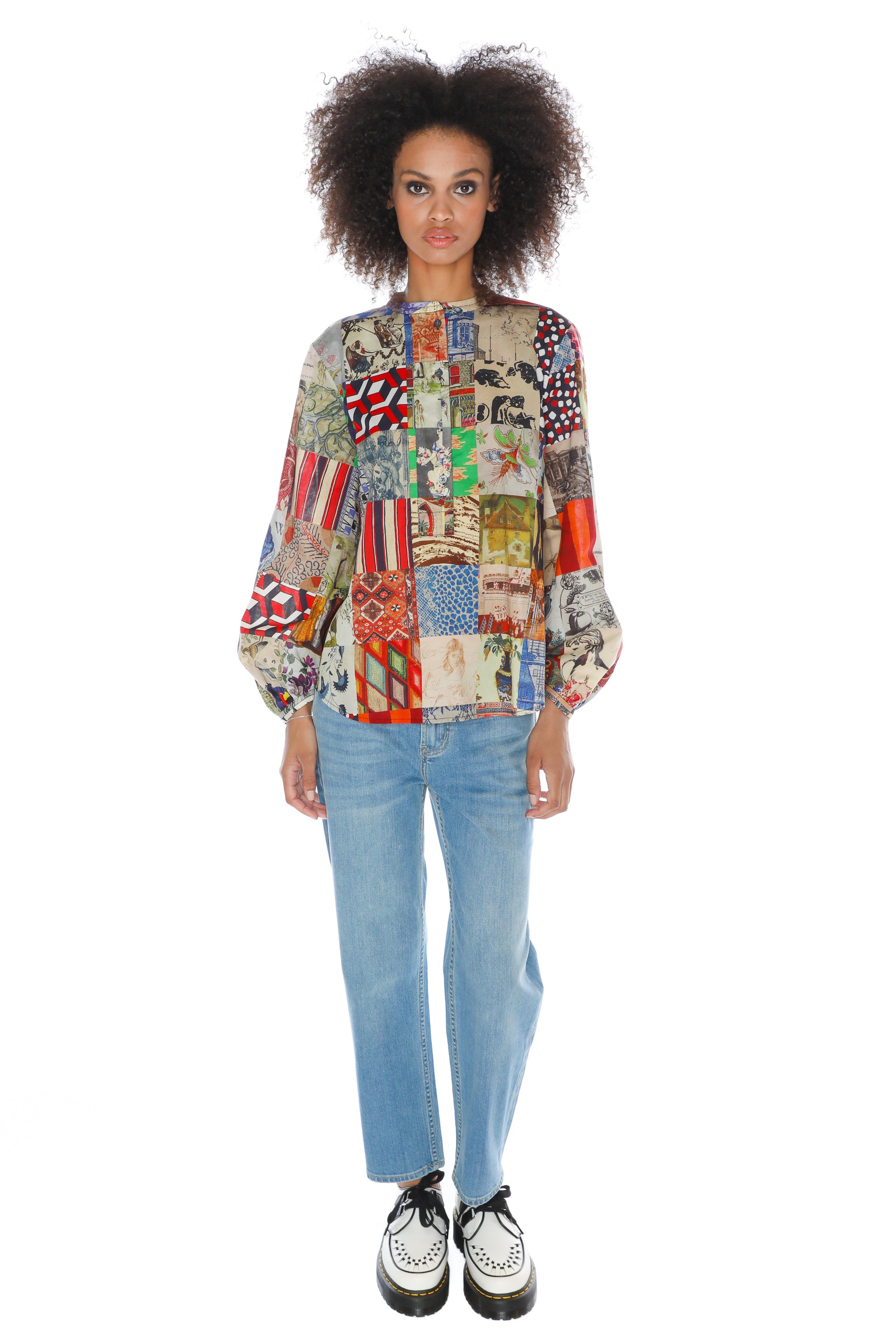 'BLOOMSBURY COLLAGE' PUFF SLEEVE TUNIC - TOPS - Libertine