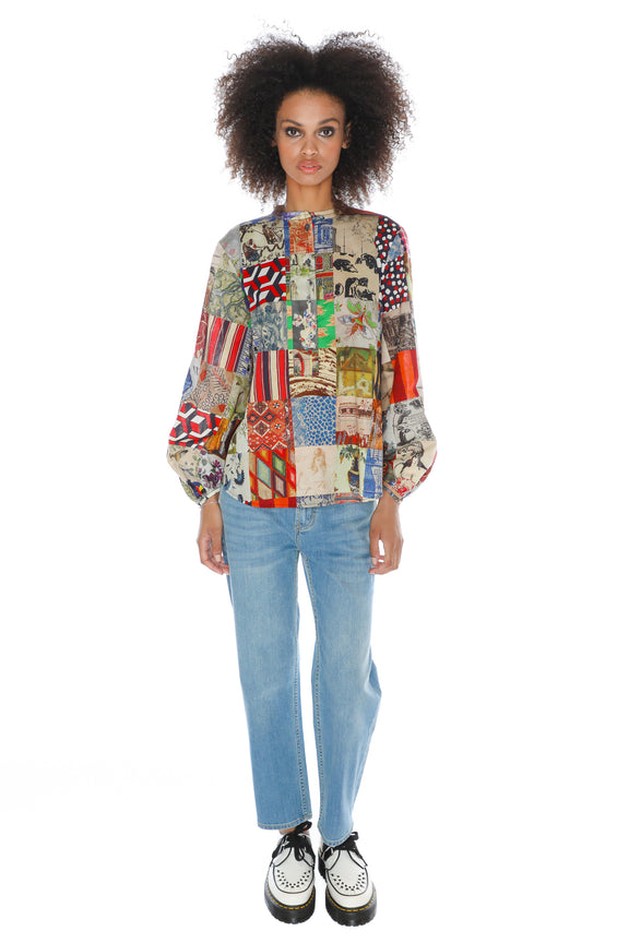 'BLOOMSBURY COLLAGE' PUFF SLEEVE TUNIC - TOPS - Libertine