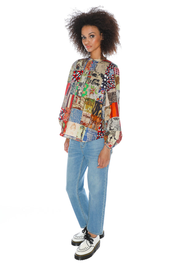 'BLOOMSBURY COLLAGE' PUFF SLEEVE TUNIC - TOPS - Libertine