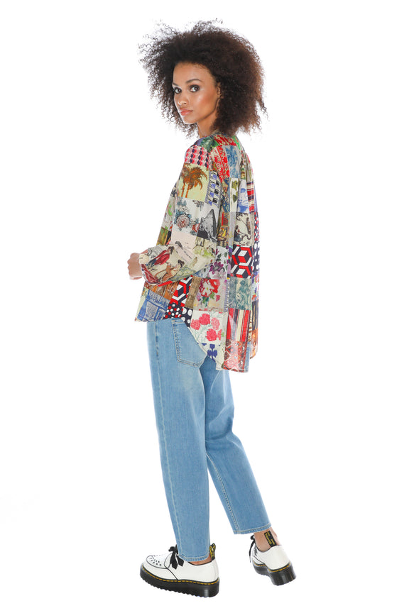 'BLOOMSBURY COLLAGE' PUFF SLEEVE TUNIC - TOPS - Libertine