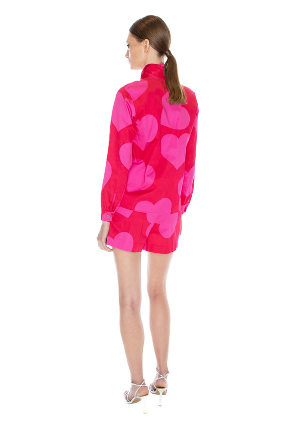 'PINKY RED HEARTS' SLIM KEITH TIE BLOUSE -  - Libertine