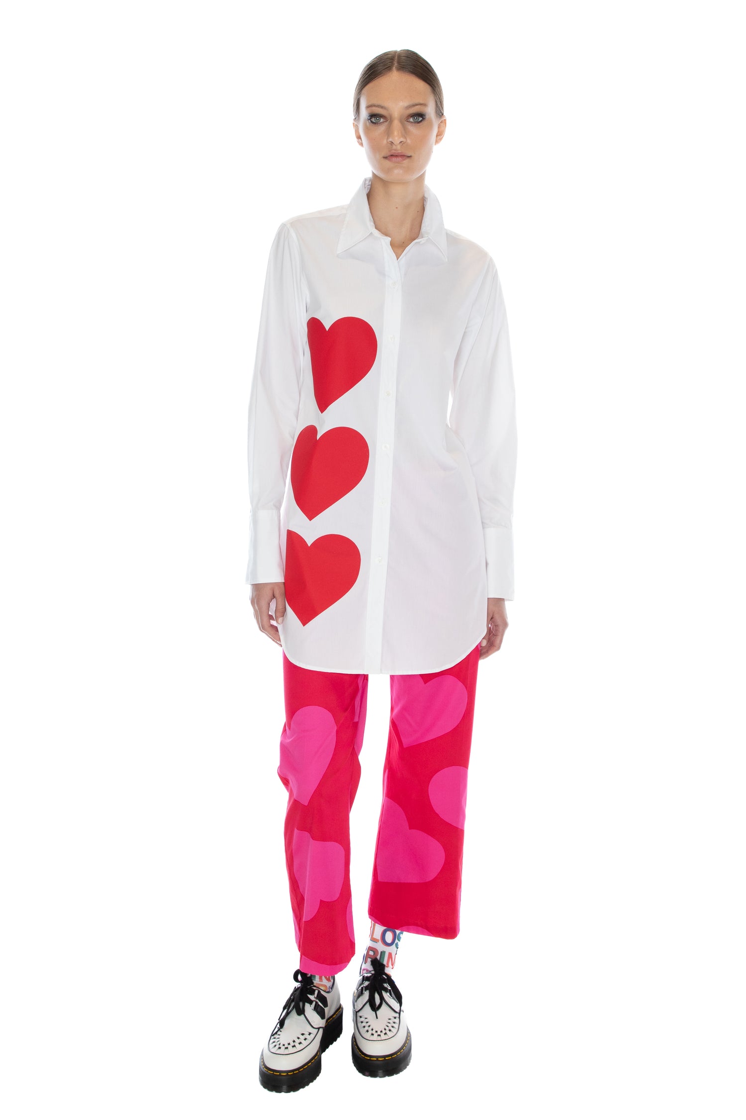 'PINKY RED HEARTS' LONG CLASSIC SHIRT -  - Libertine