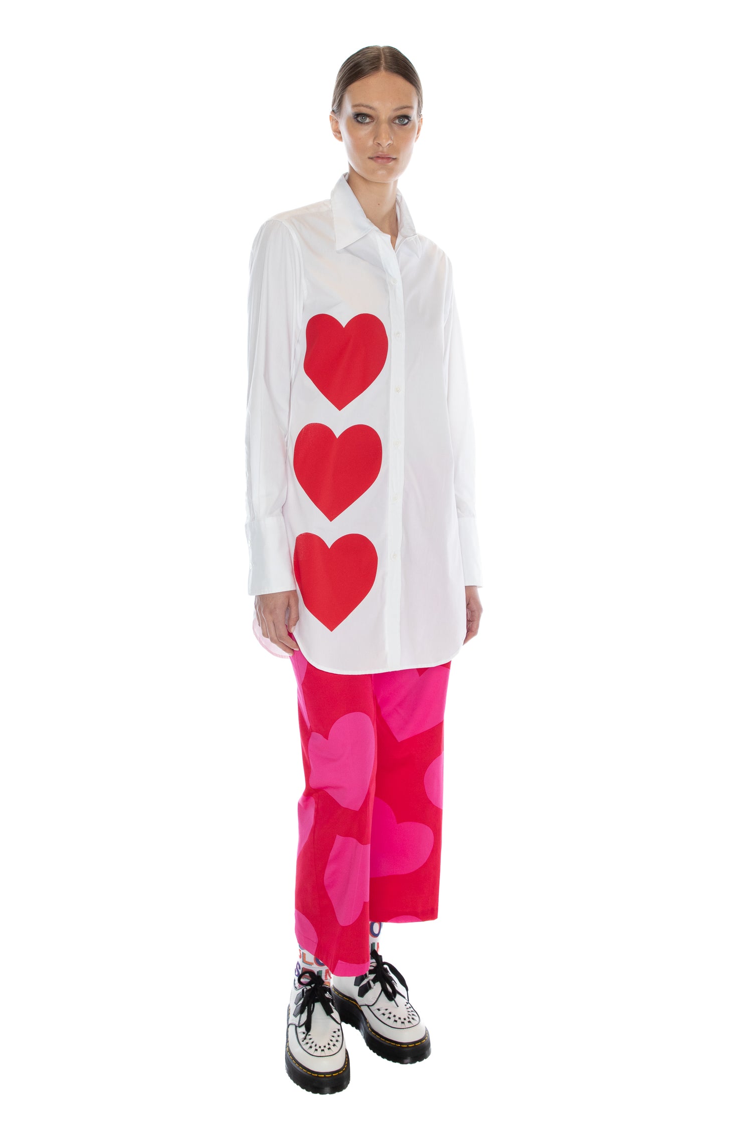 'PINKY RED HEARTS' LONG CLASSIC SHIRT -  - Libertine