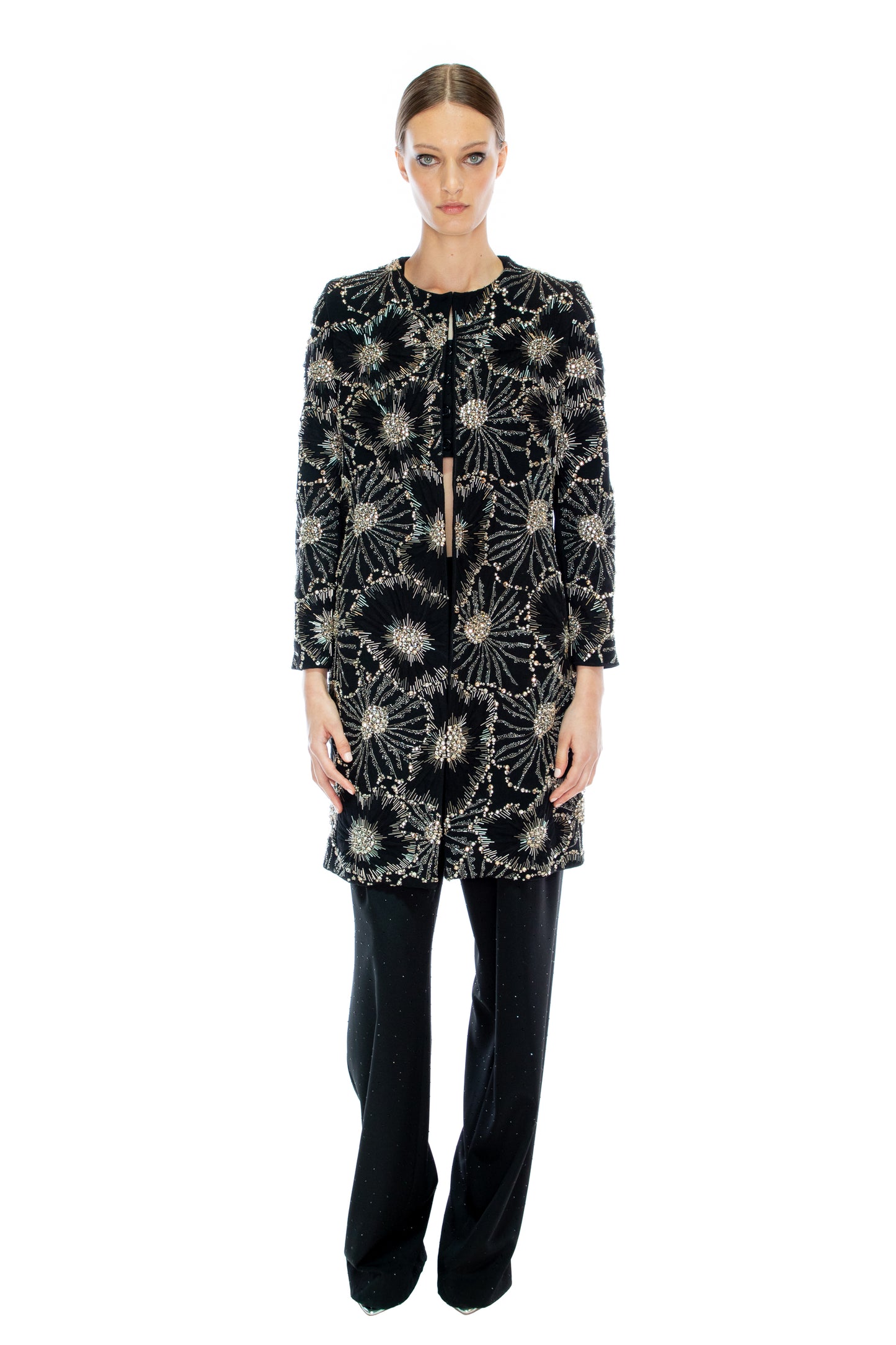 'GOTHIC BLOOM' BELTED COLLARLESS COAT -  - Libertine