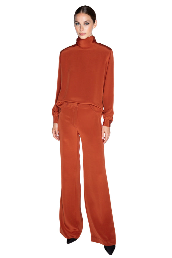 burnt orange dress pants womens Saint + Sofia | Women's Corinne Wide Leg Linen Pant | Pants | Orange