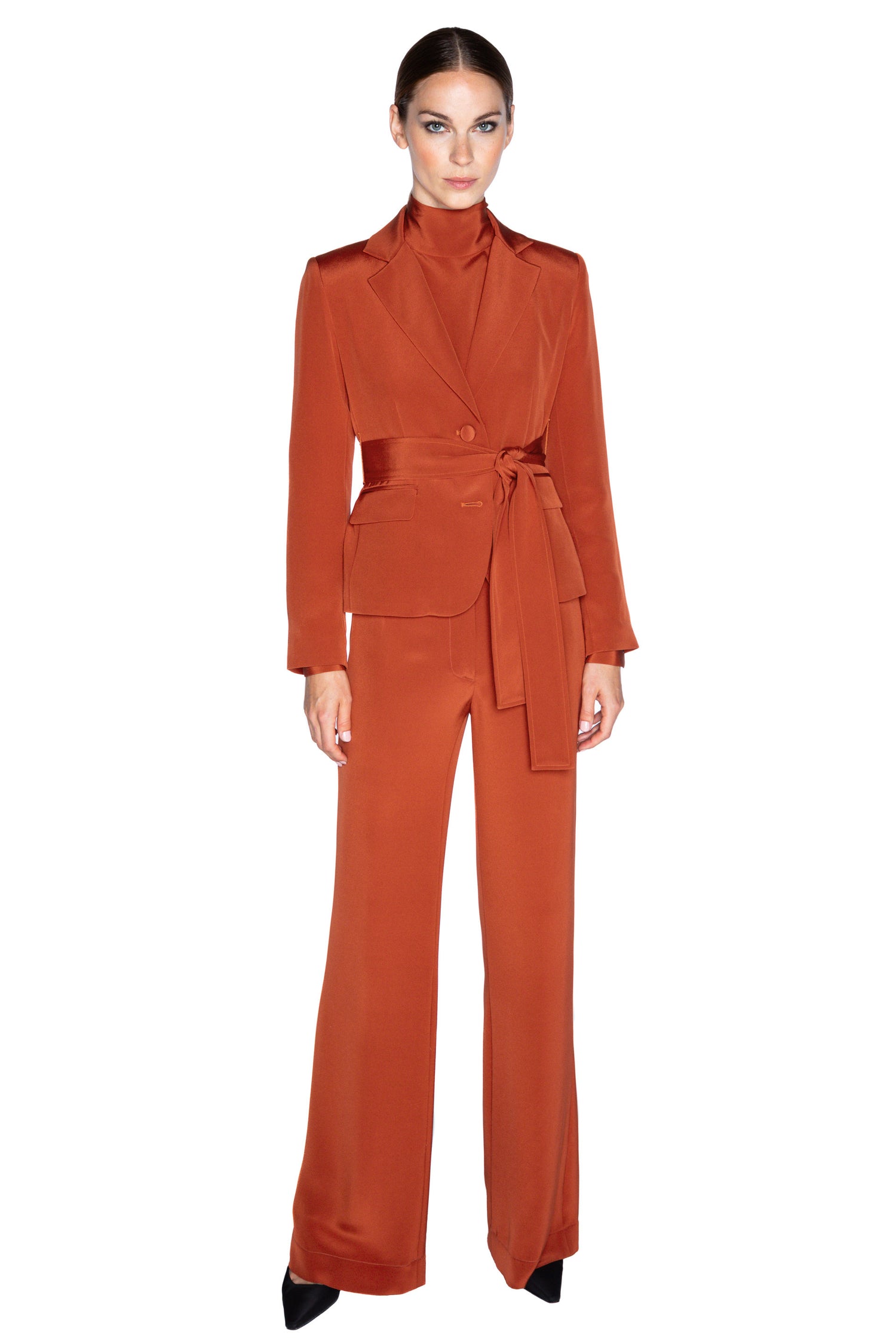 'BURNT ORANGE' BELTED L/S SHORT JACKET - - Libertine