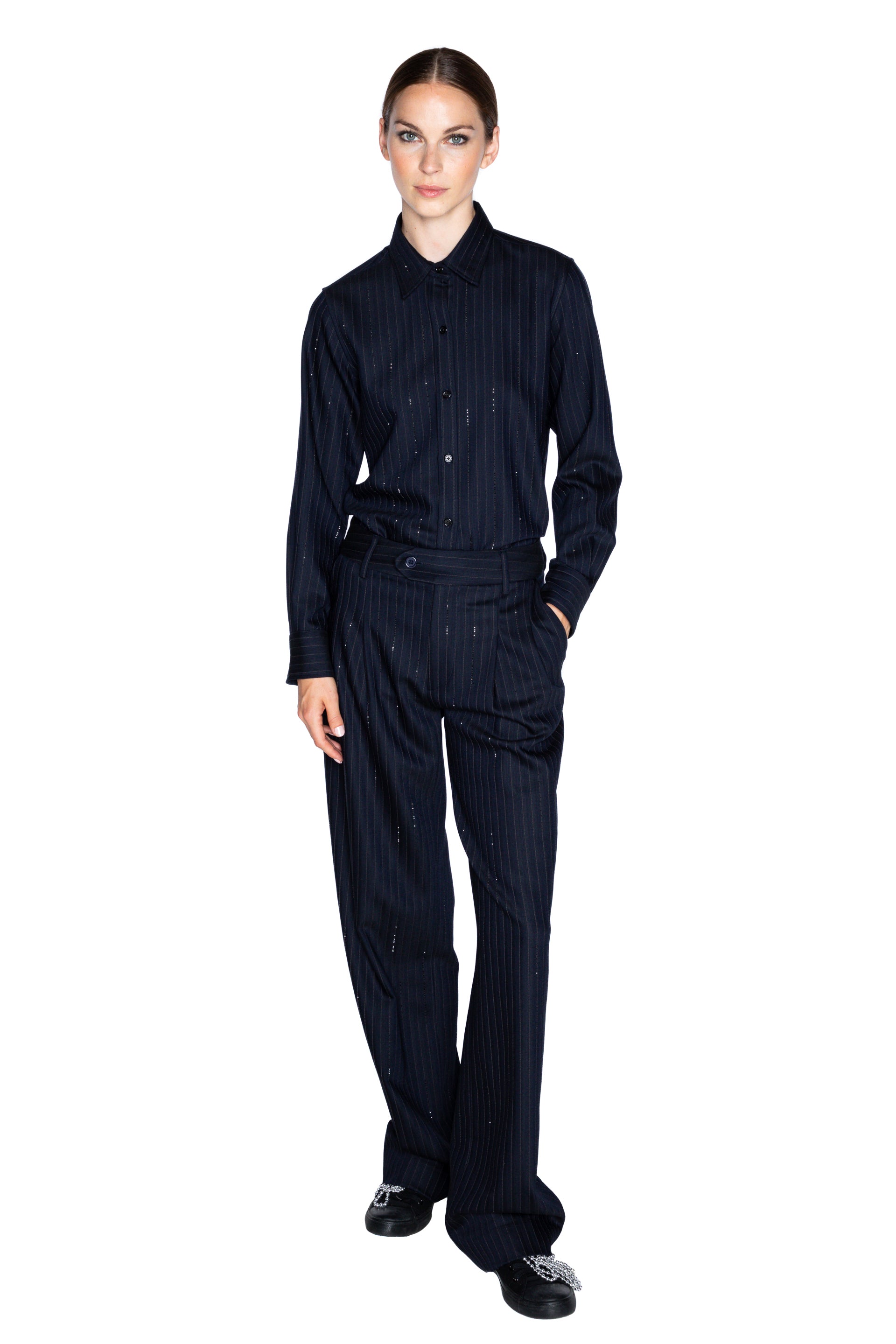 'CRYSTAL PINSTRIPE' BAGGY TROUSER -  - Libertine