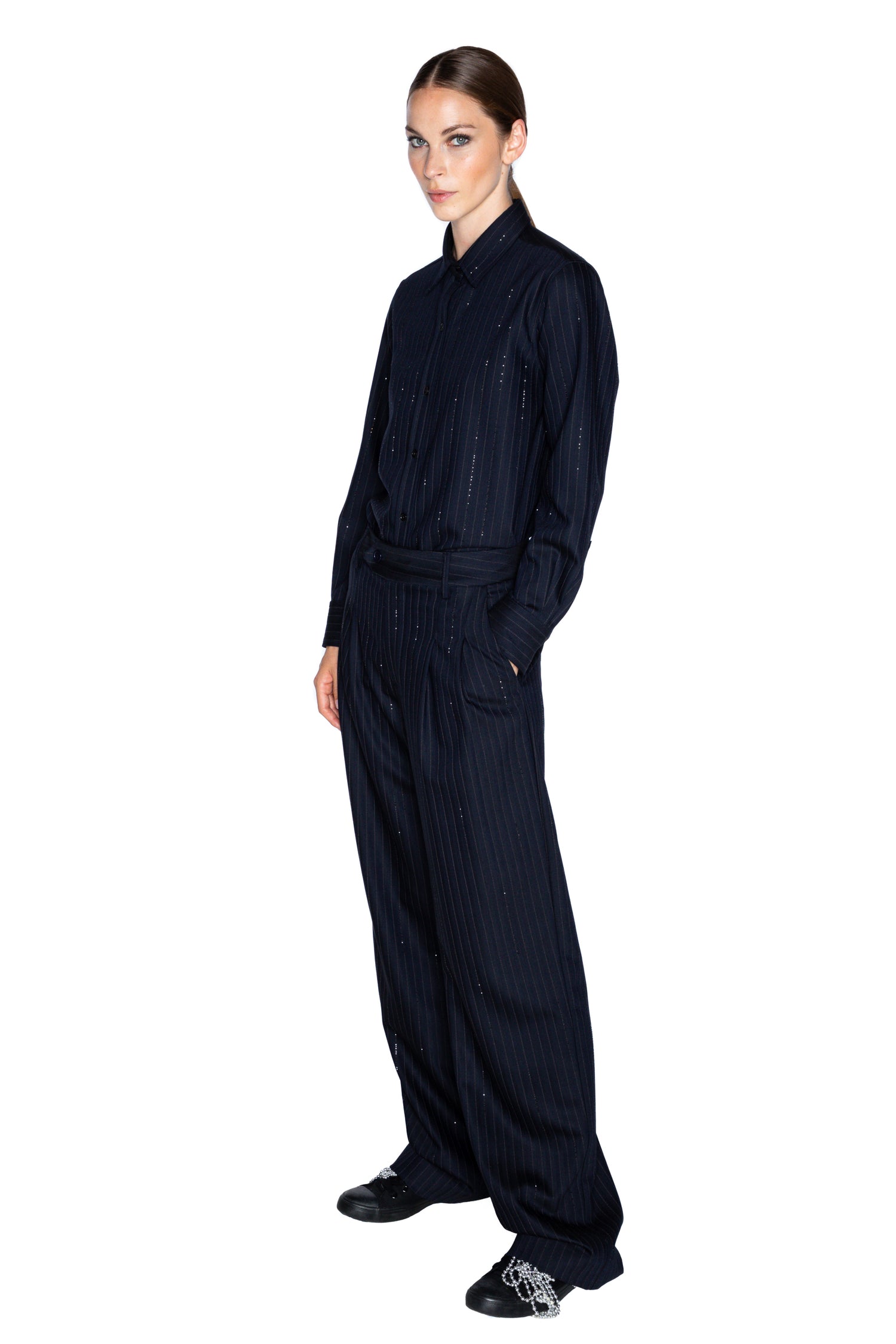 'CRYSTAL PINSTRIPE' BAGGY TROUSER -  - Libertine