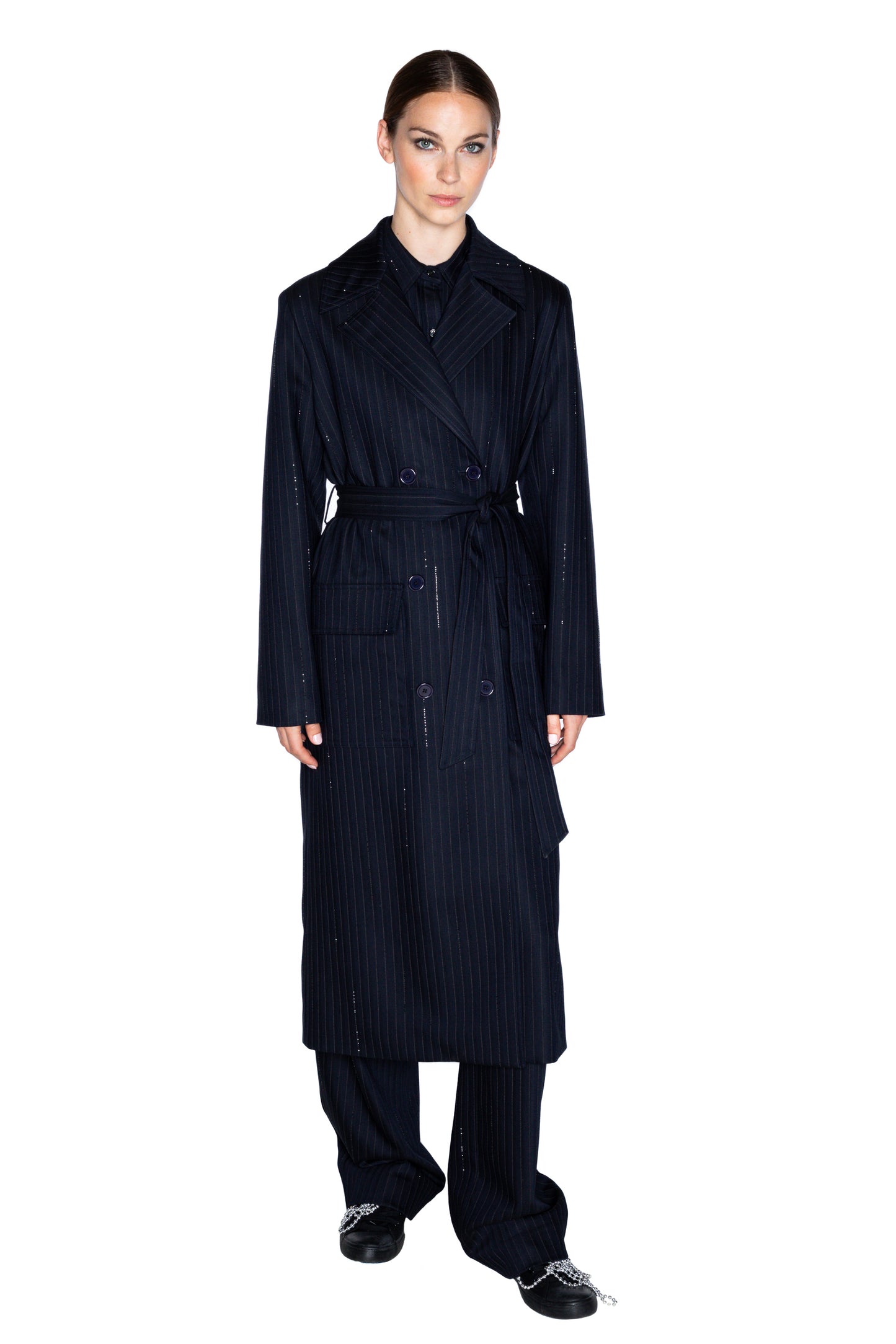 'CRYSTAL PINSTRIPE' LONG TRENCH COAT -  - Libertine