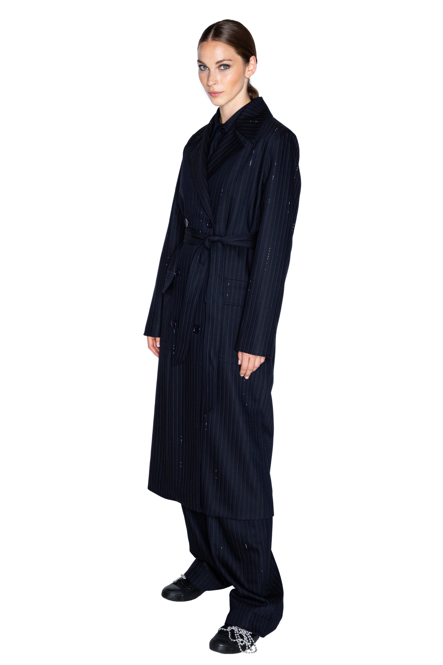 'CRYSTAL PINSTRIPE' LONG TRENCH COAT -  - Libertine