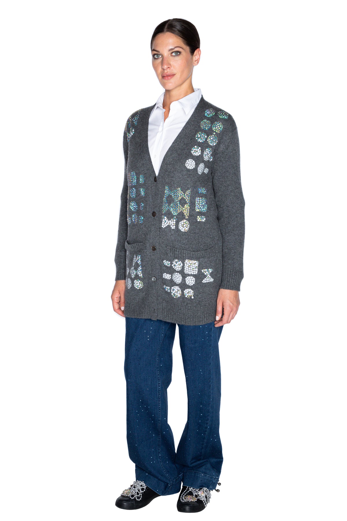 'GEOMETRIC' OVERSIZED CHARCOAL CARDIGAN -  - Libertine