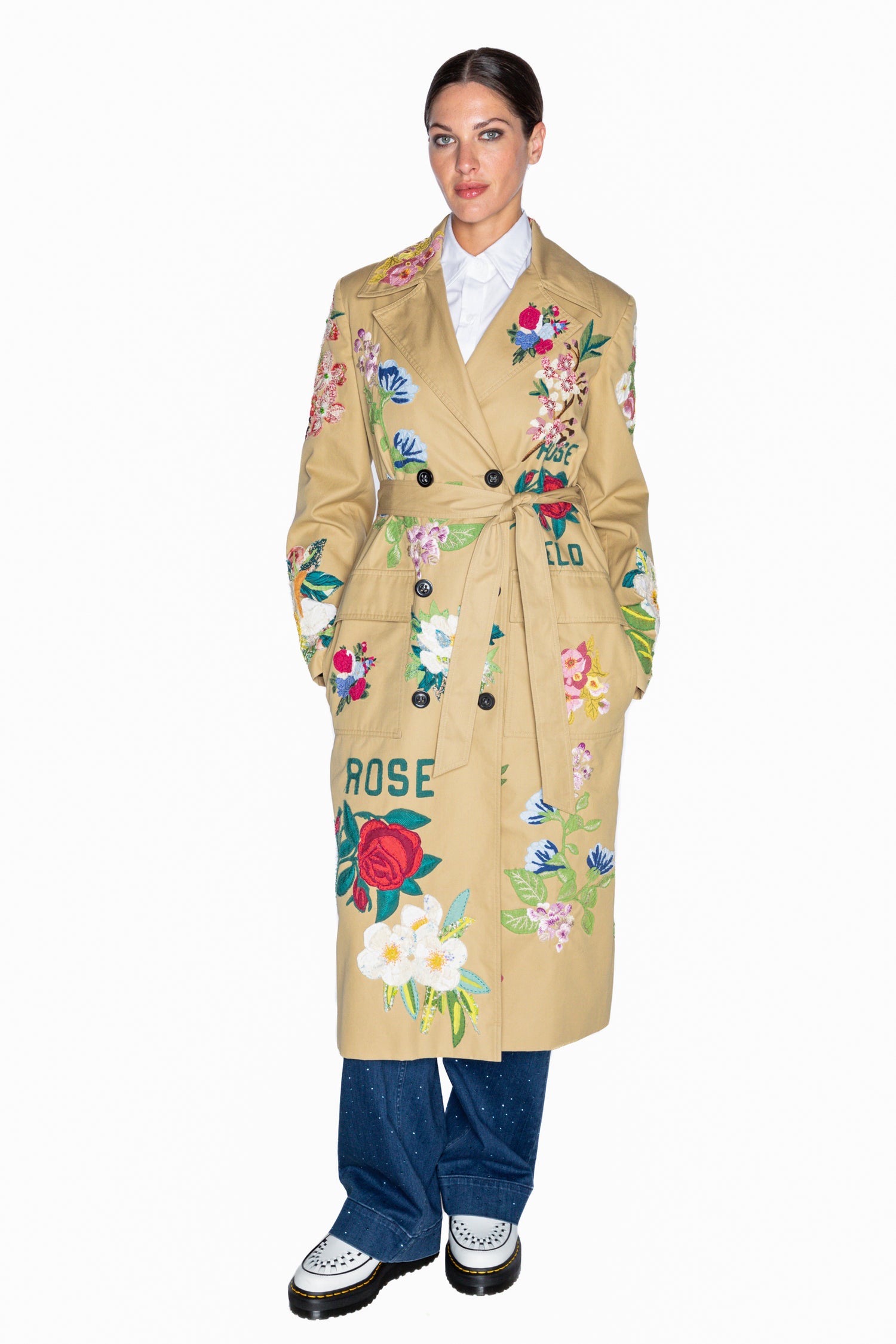 'HAND QUILTED FLORAL' LONG LEAN TRENCH -  - Libertine