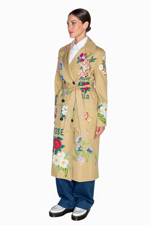 'HAND QUILTED FLORAL' LONG LEAN TRENCH -  - Libertine