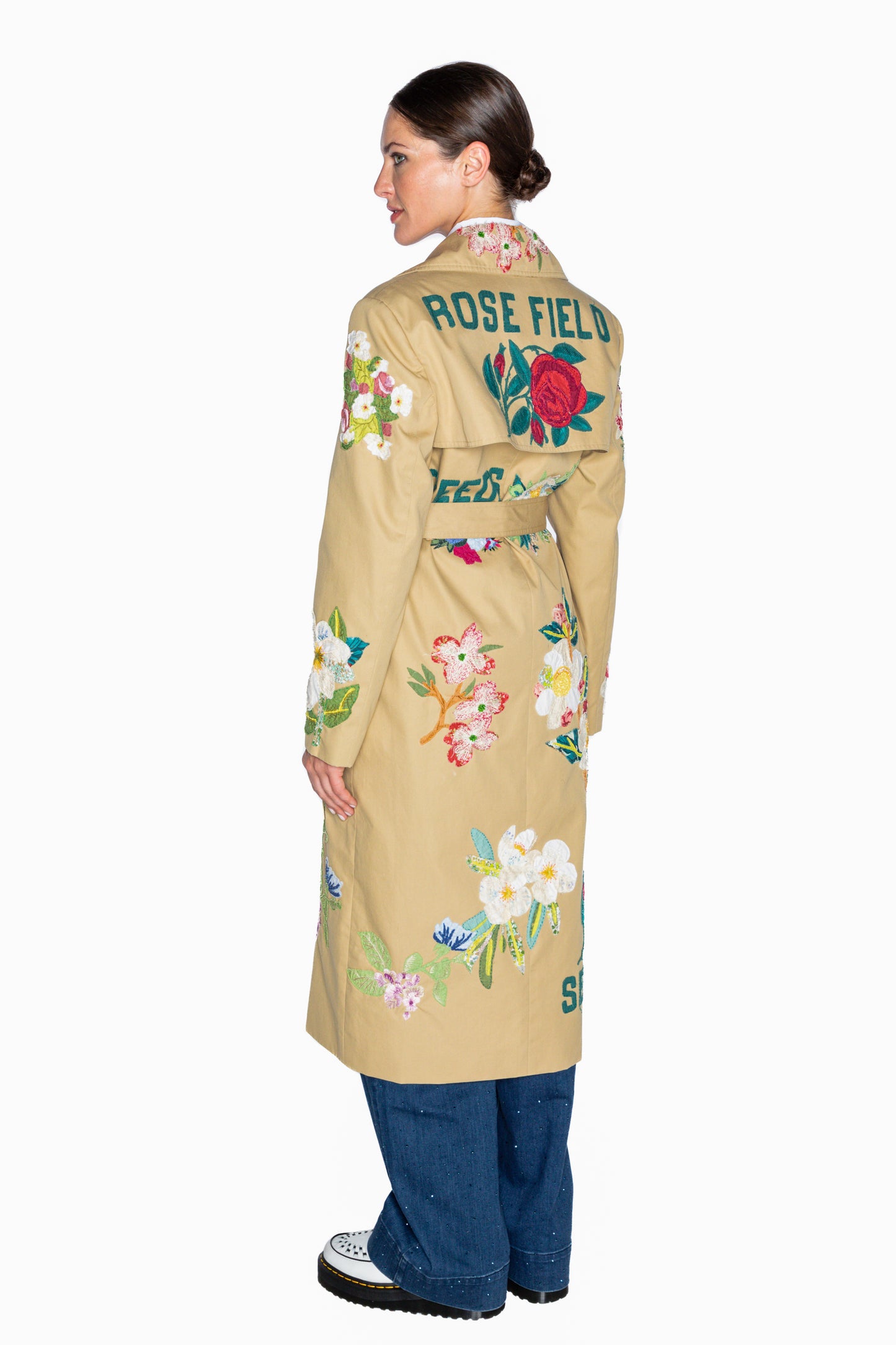 'HAND QUILTED FLORAL' LONG LEAN TRENCH -  - Libertine