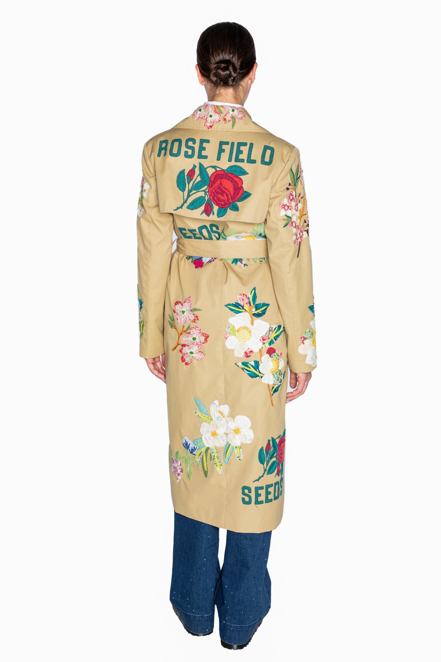 'HAND QUILTED FLORAL' LONG LEAN TRENCH -  - Libertine