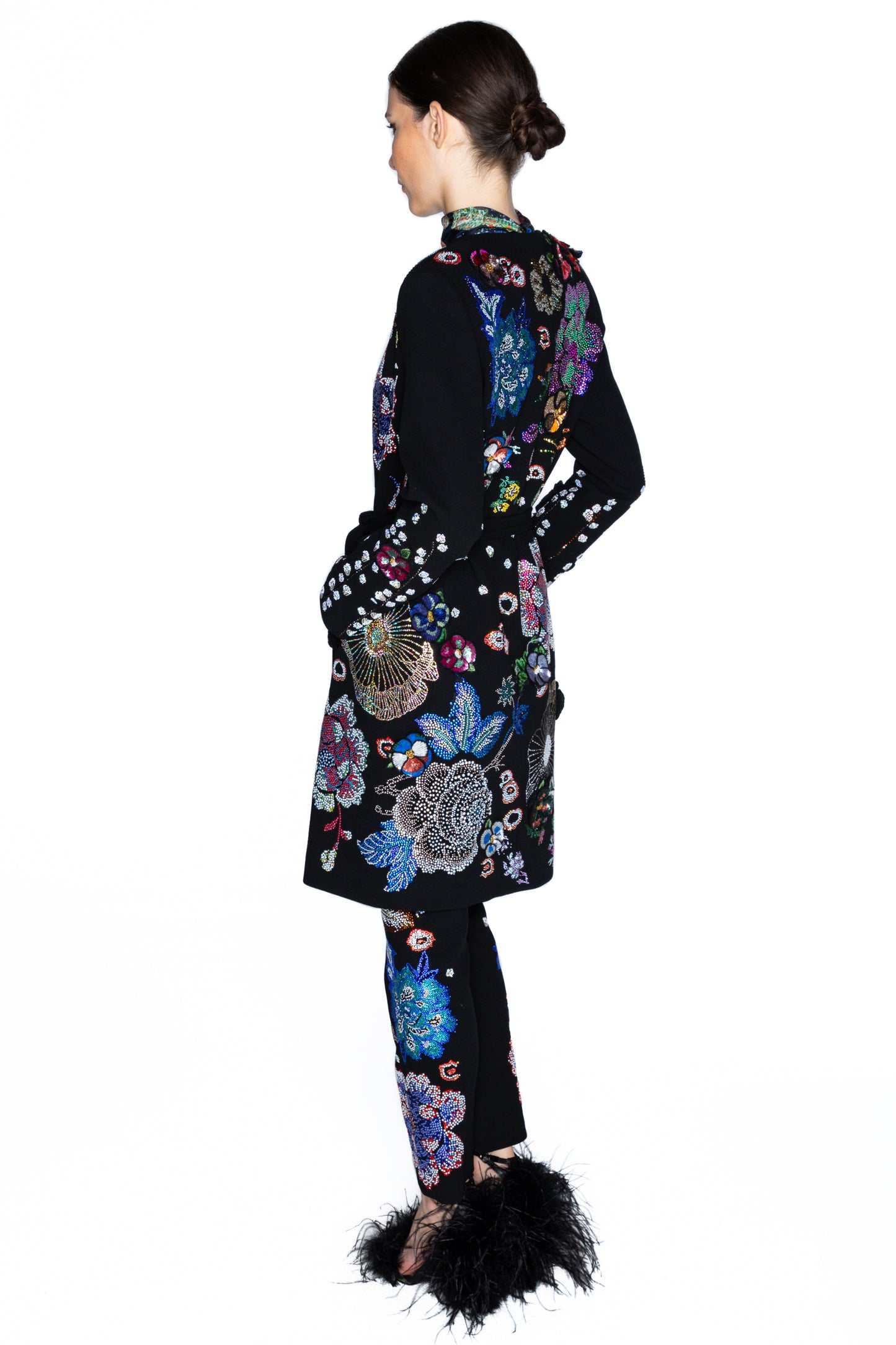 'LUXE BOUQUET' BELTED COLLARLESS COAT - - Libertine