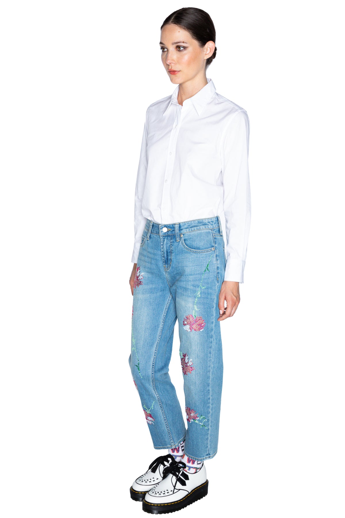 'CECIL BEATON PINK CARNATION' CRYSTAL BOYFRIEND JEAN - - Libertine