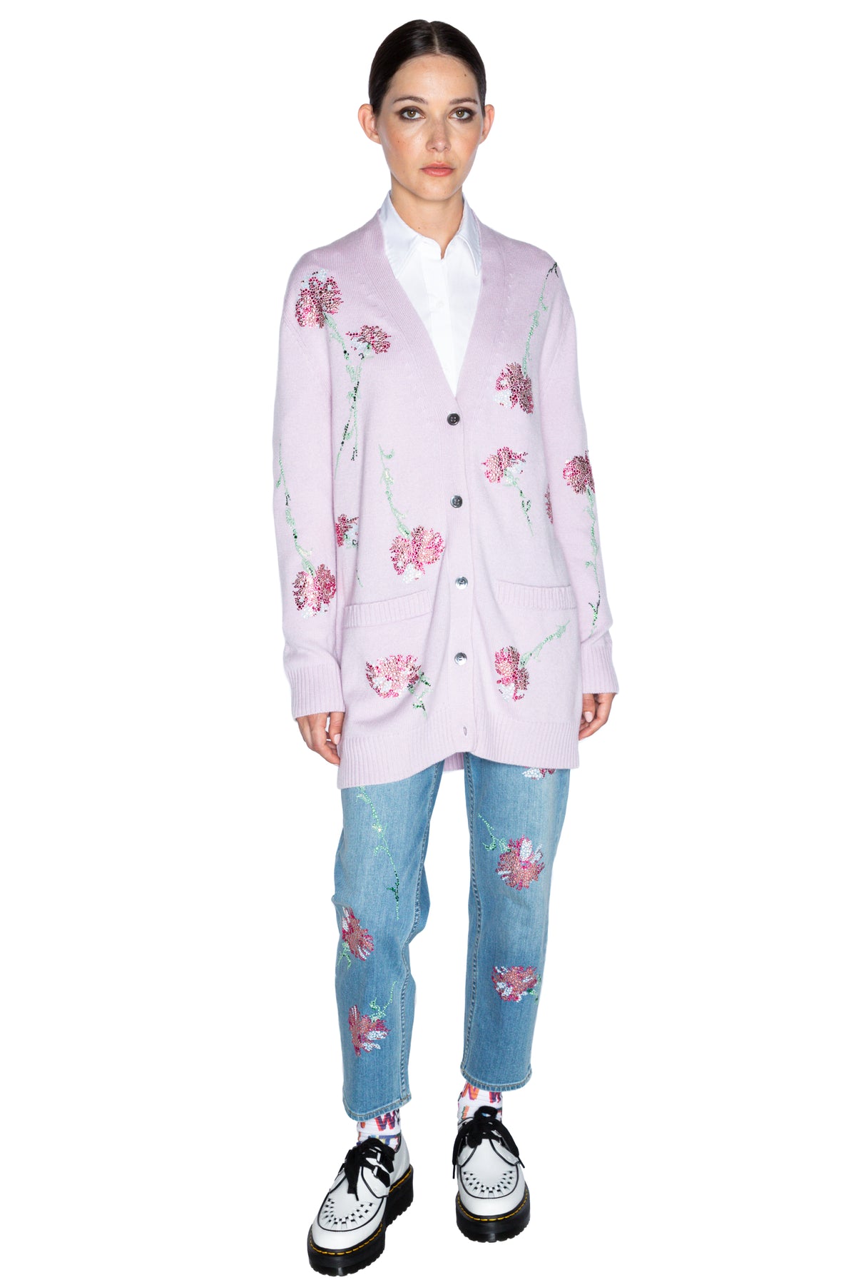 'CECIL BEATON PINK CARNATION' LILAC OVERSIZED CARDIGAN - - Libertine
