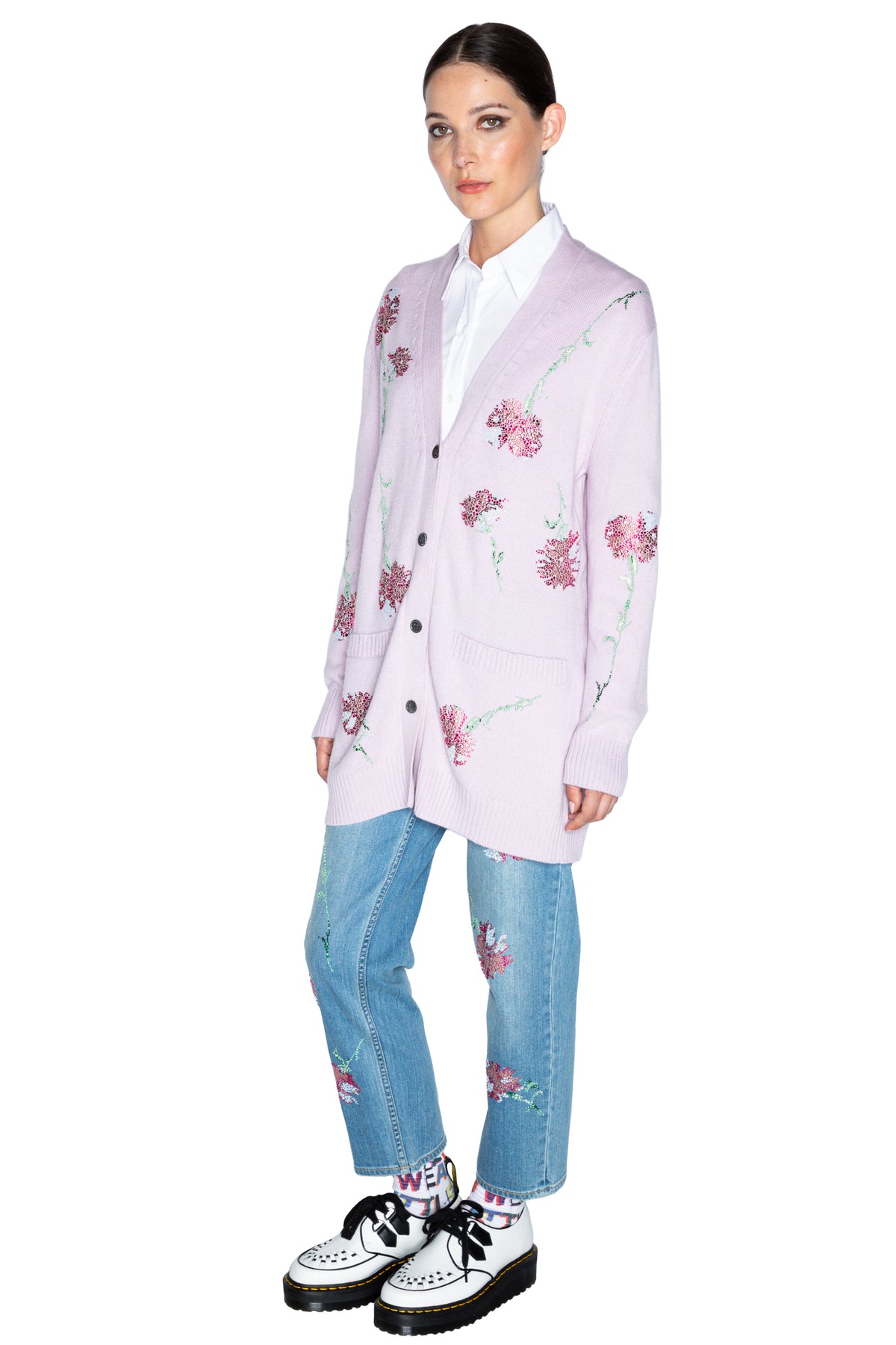 'CECIL BEATON PINK CARNATION' LILAC OVERSIZED CARDIGAN - - Libertine