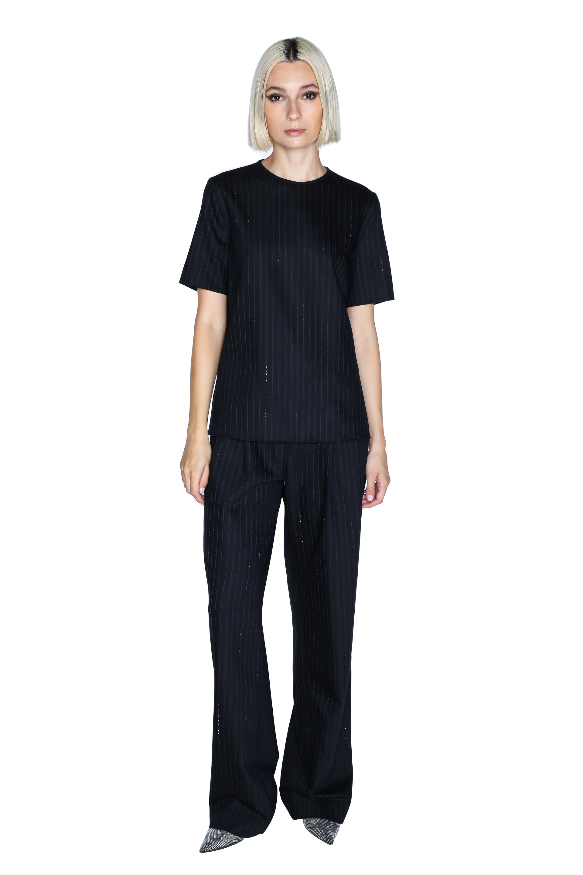 'CRYSTAL PINSTRIPE' SHORT SLEEVE BLOUSE -  - Libertine