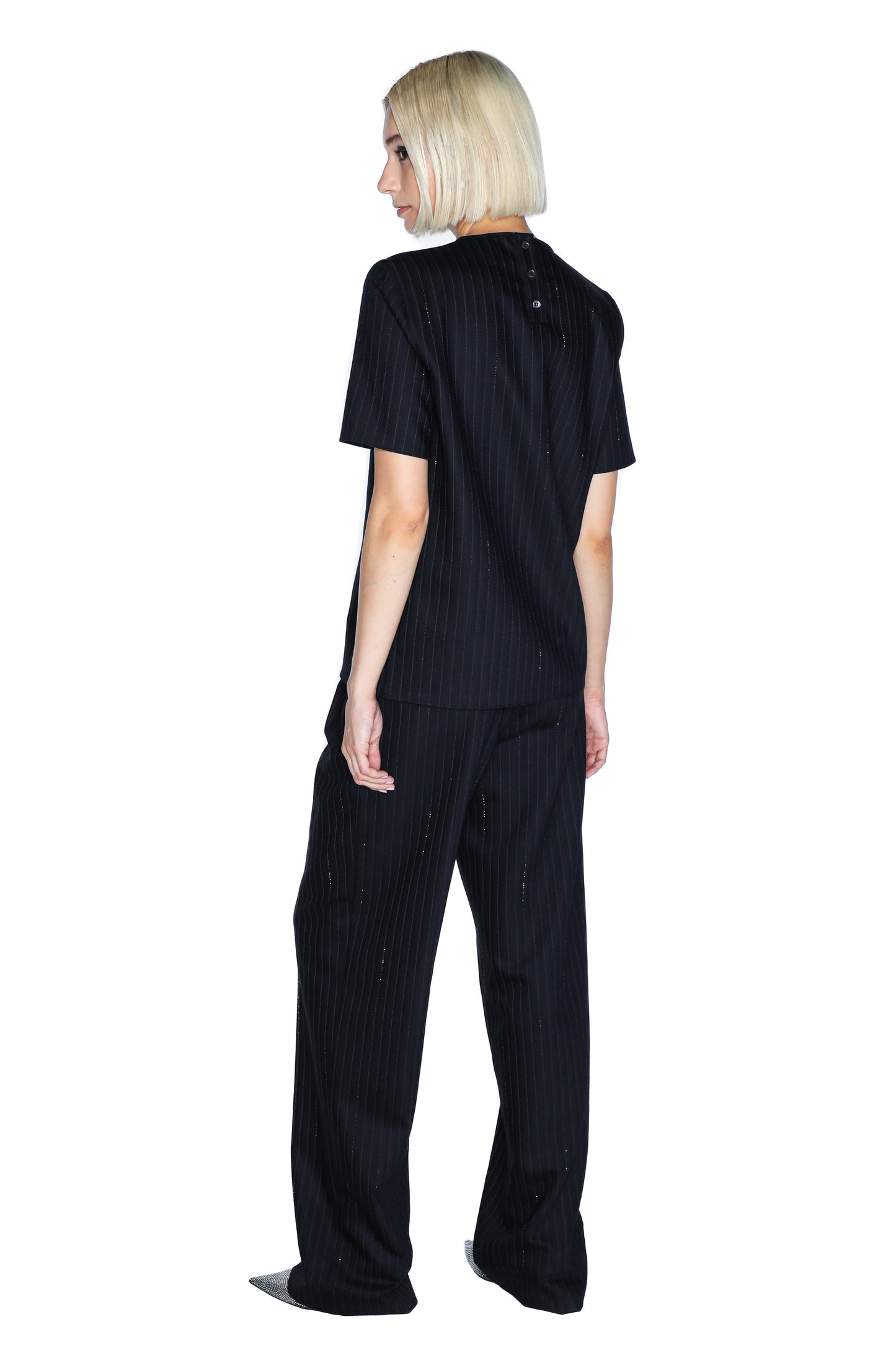 'CRYSTAL PINSTRIPE' SHORT SLEEVE BLOUSE -  - Libertine