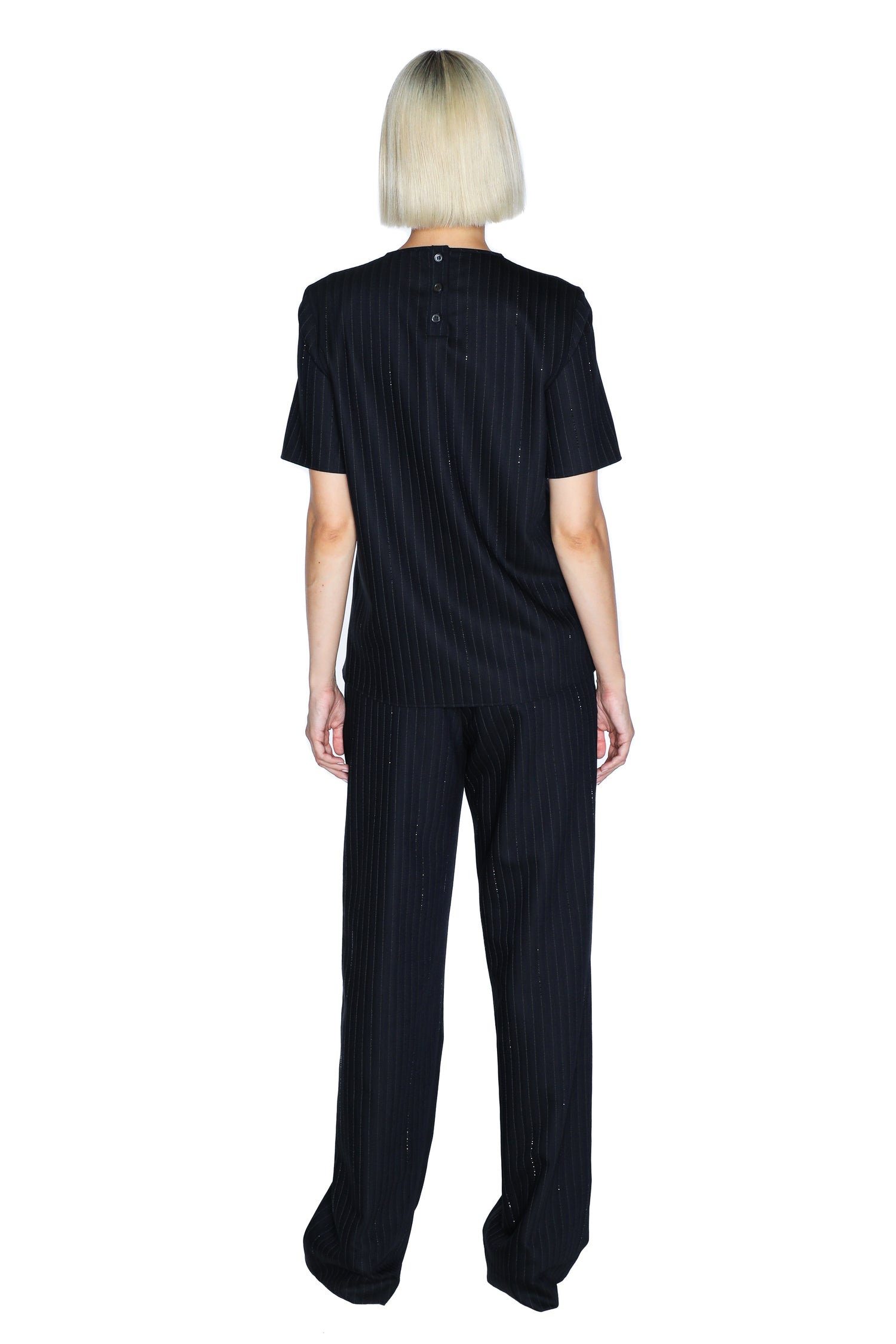 'CRYSTAL PINSTRIPE' SHORT SLEEVE BLOUSE -  - Libertine