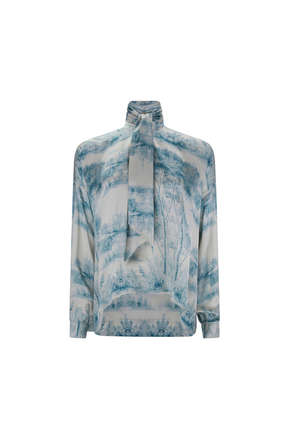 'Blue Pastoral' Tie Blouse -  - Libertine