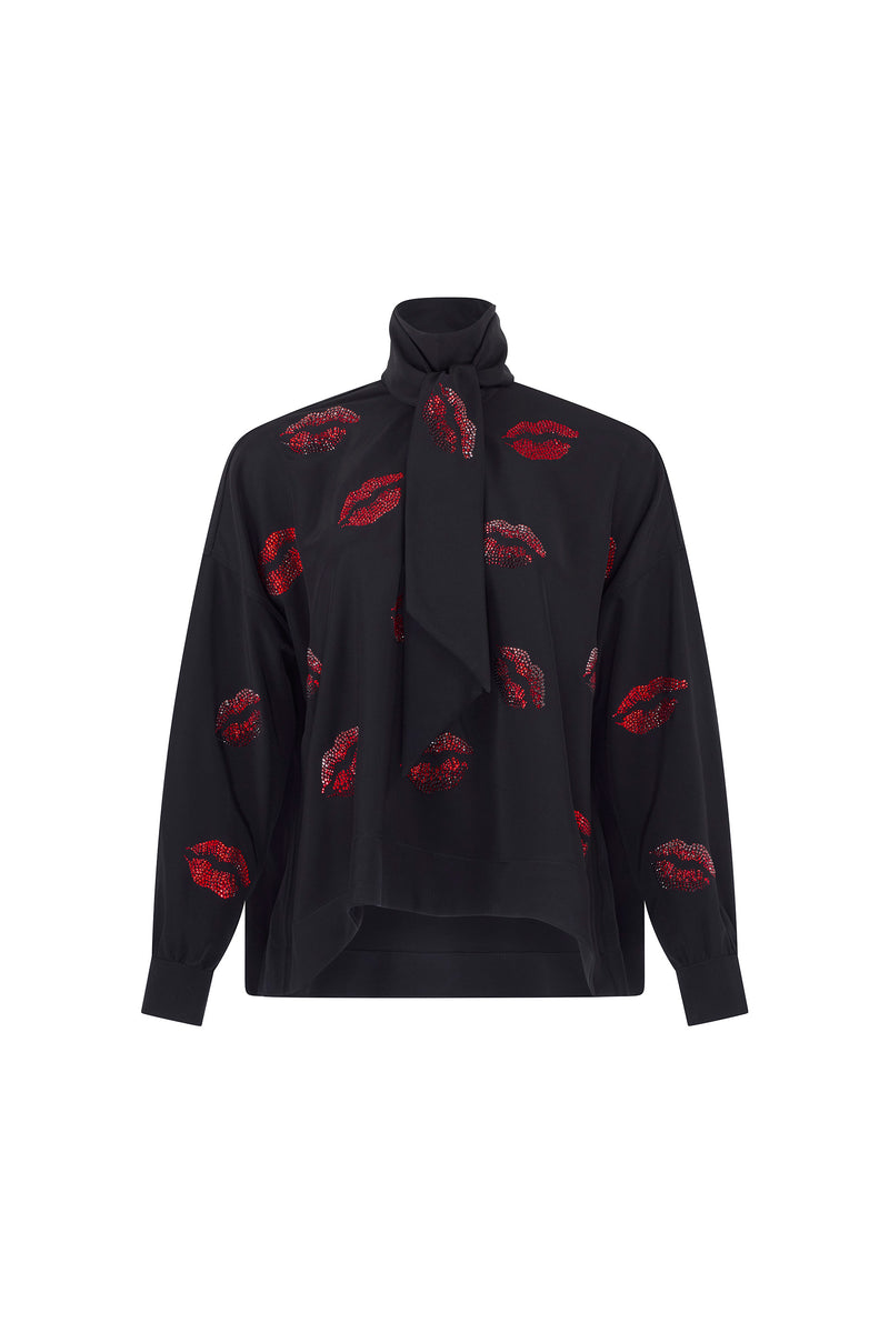 'BISOU' CRYSTAL TIE BLOUSE - TOPS - Libertine