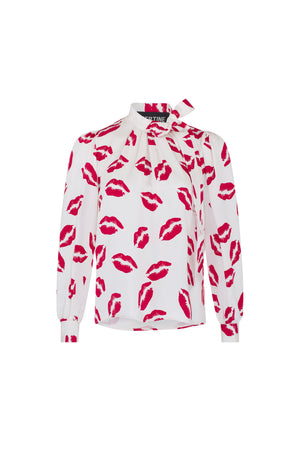 'BISOU' PRINT TIE COLLAR BLOUSE