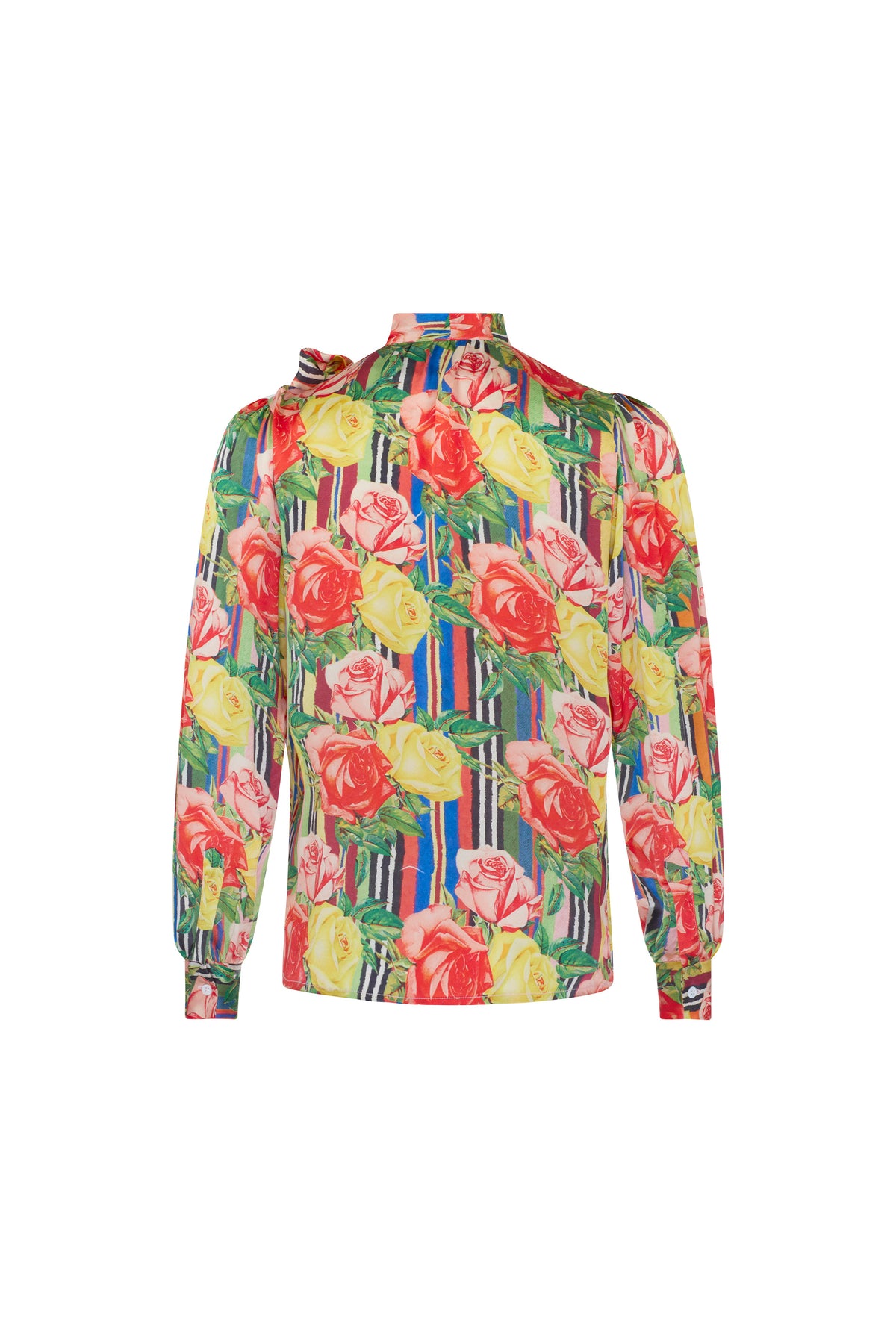 'Tequila Sunrise Roses' Tie Collar Blouse - TOPS - Libertine