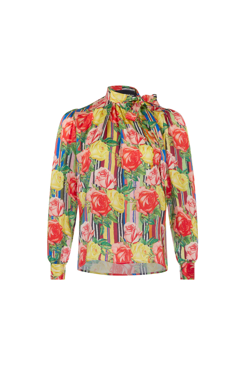 'Tequila Sunrise Roses' Tie Collar Blouse - TOPS - Libertine