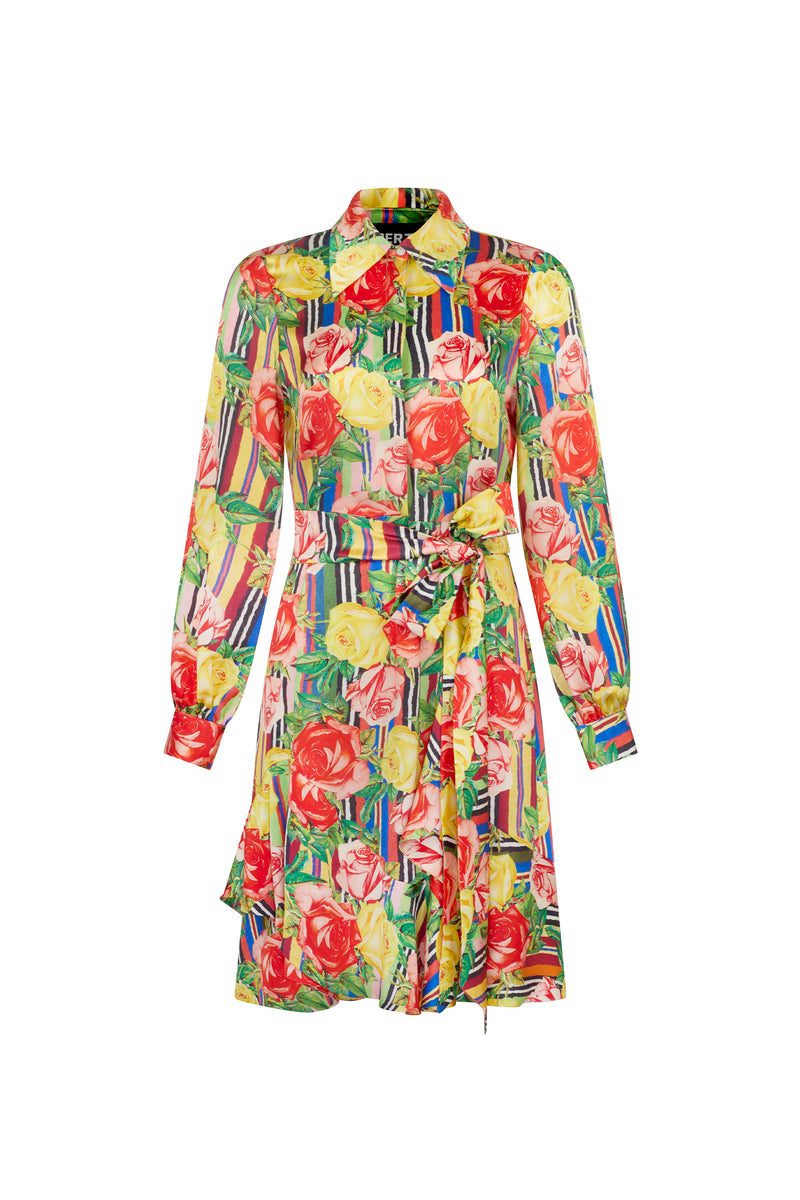 'Tequila Sunrise Roses' Belted Kate Dress - DRESSES - Libertine