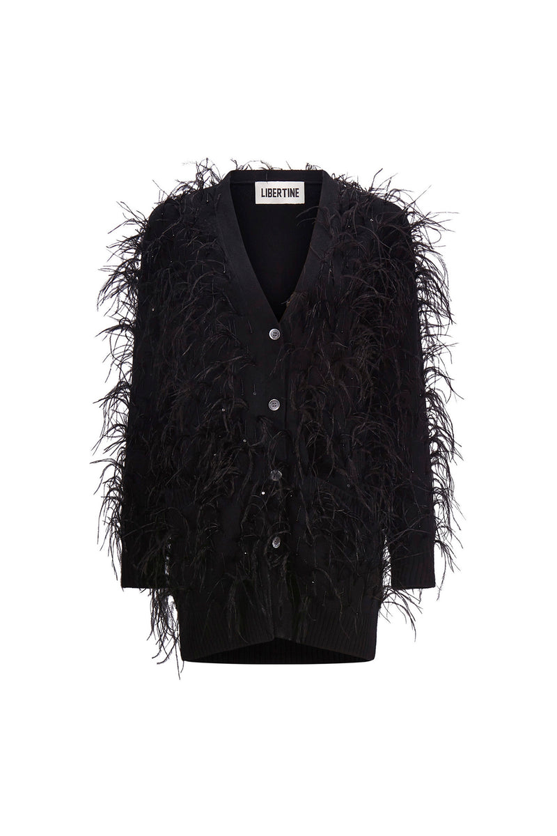 'WHAM BAM' BLACK FEATHERY CARDIGAN - - Libertine