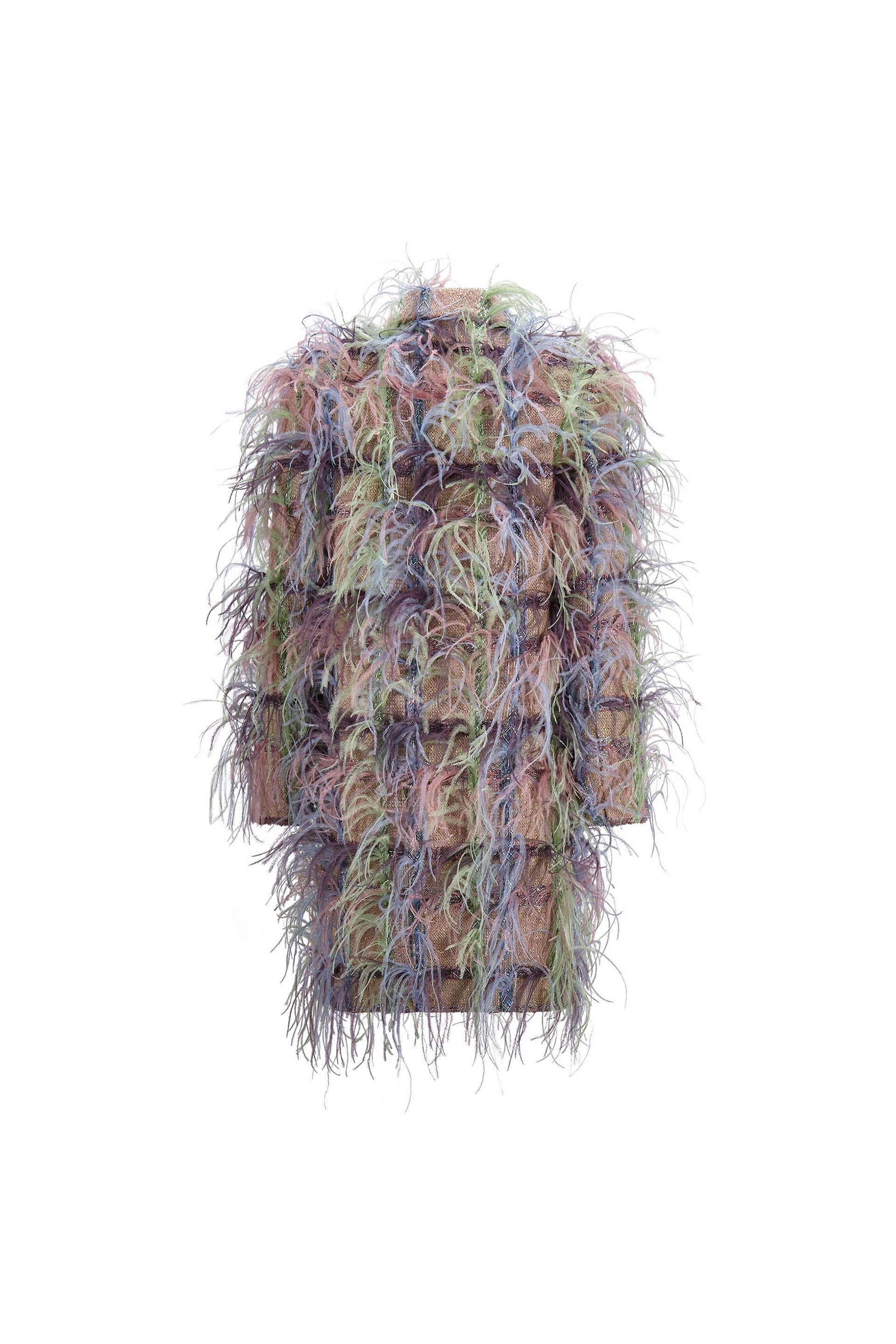 'Lakmé' FAWN BOUCLE DOUBLE BREASTED COAT WITH FEATHERS -  - Libertine