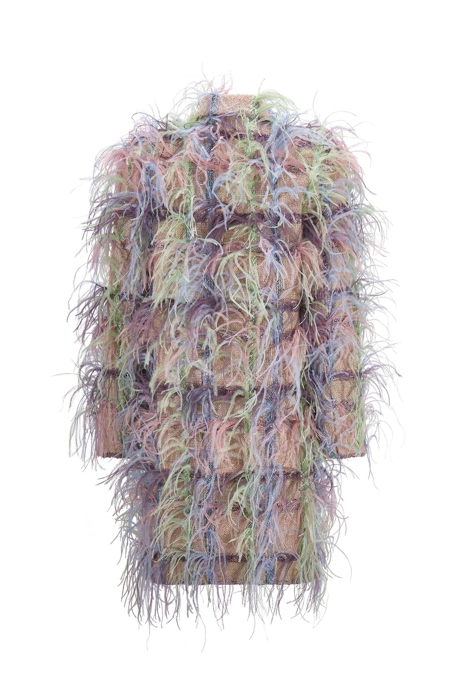 'Lakmé' FAWN BOUCLE DOUBLE BREASTED COAT WITH FEATHERS - - Libertine