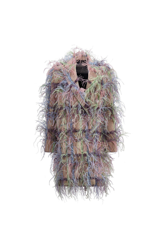 'Lakmé' FAWN BOUCLE DOUBLE BREASTED COAT WITH FEATHERS -  - Libertine