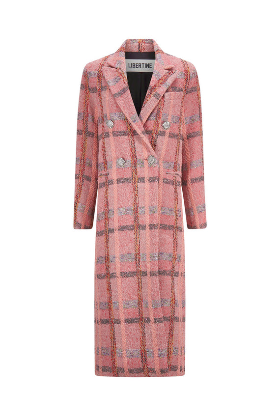 'PINK BOUCLE' MIDI LENGTH DOUBLE BREASTED COAT - - Libertine - Main image