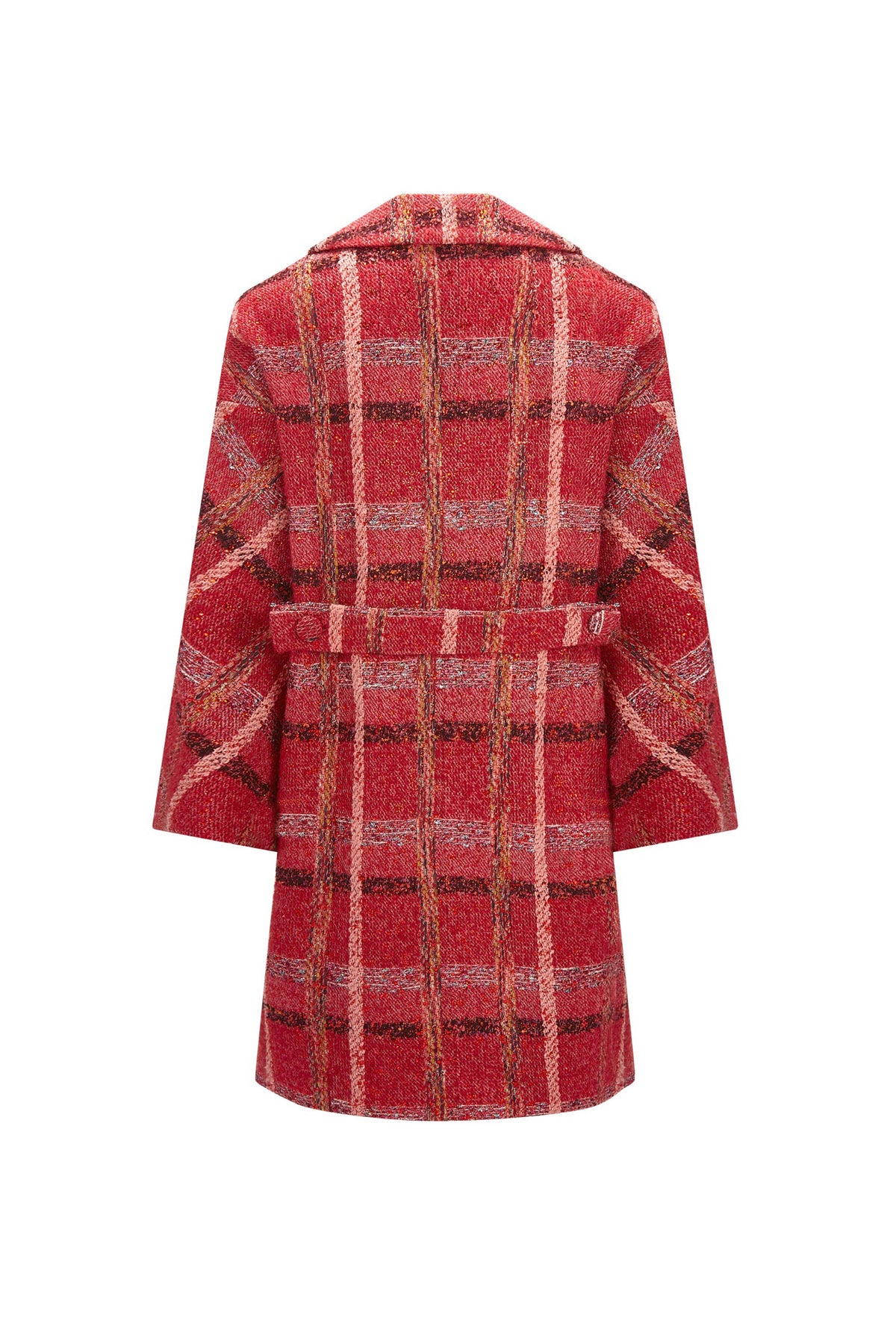 'RED BOUCLE HEAVY STARDUST' L/S PATCH POCKET COAT W/ CRYSTALS - - Libertine